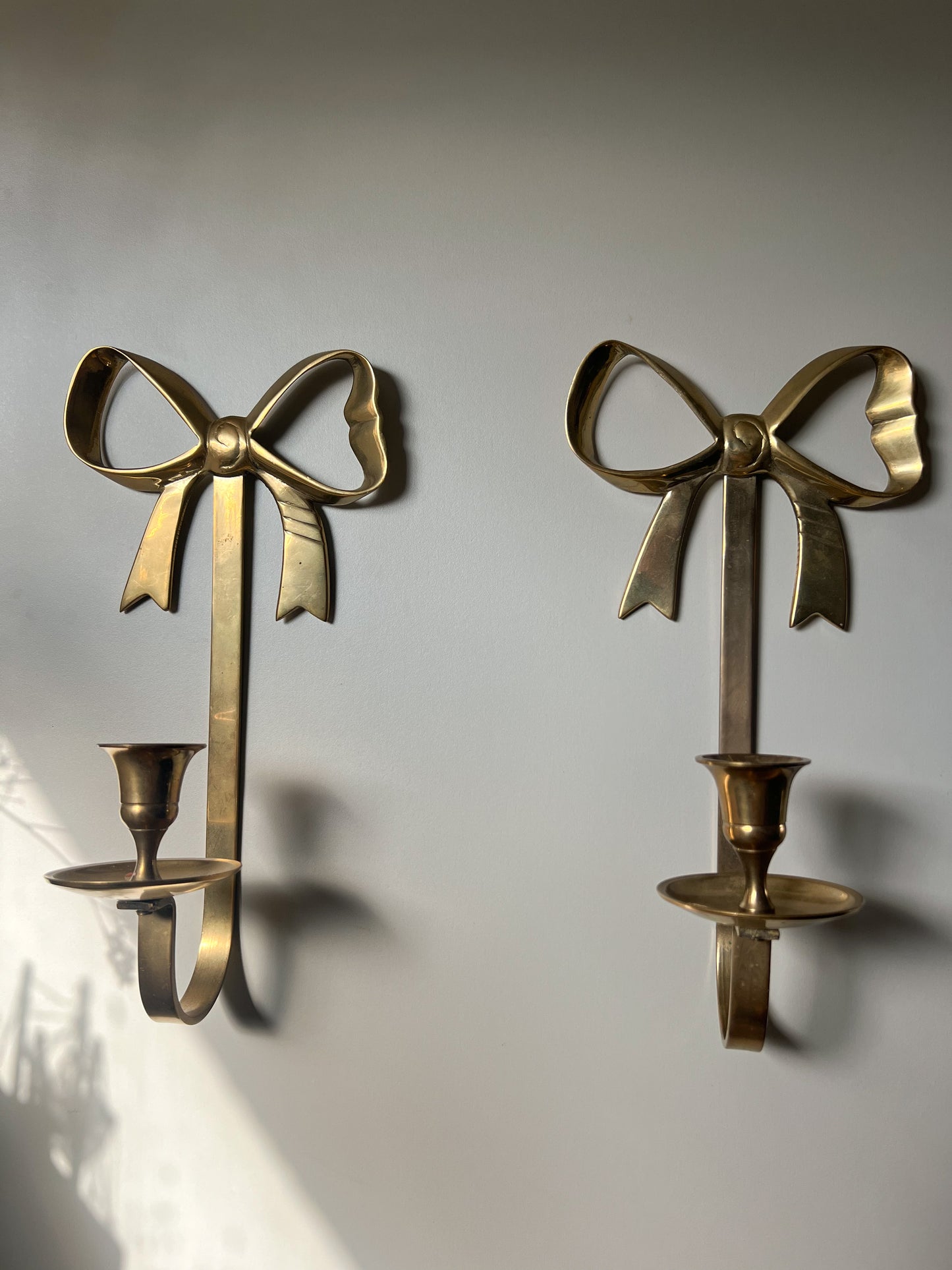Pair of Vintage Indian Brass Bow Sconces