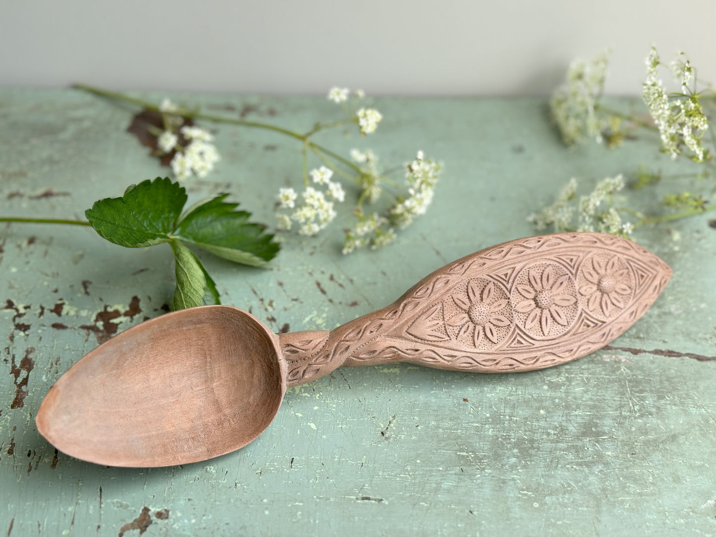 Hand-Carved Floral Wooden Spoon
