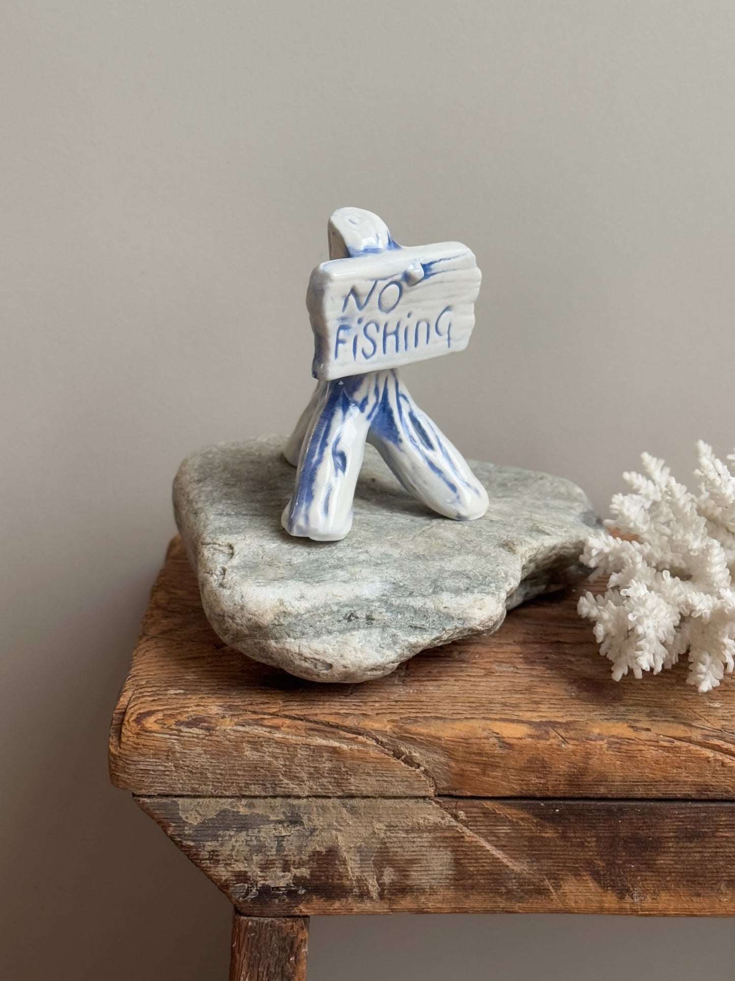 Vintage Glazed Porcelain ‘No Fishing’ Sign