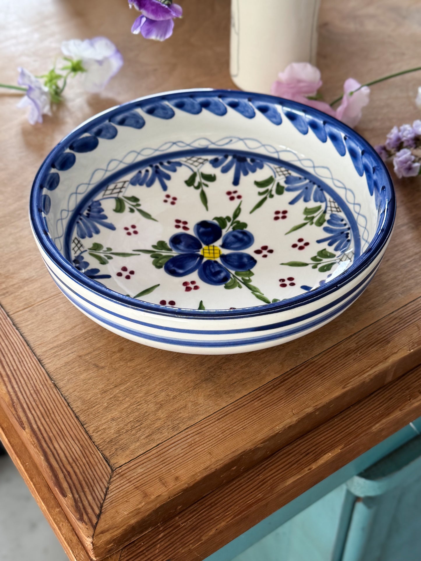 Vintage Hand-Painted Mediterranean Floral Bowl