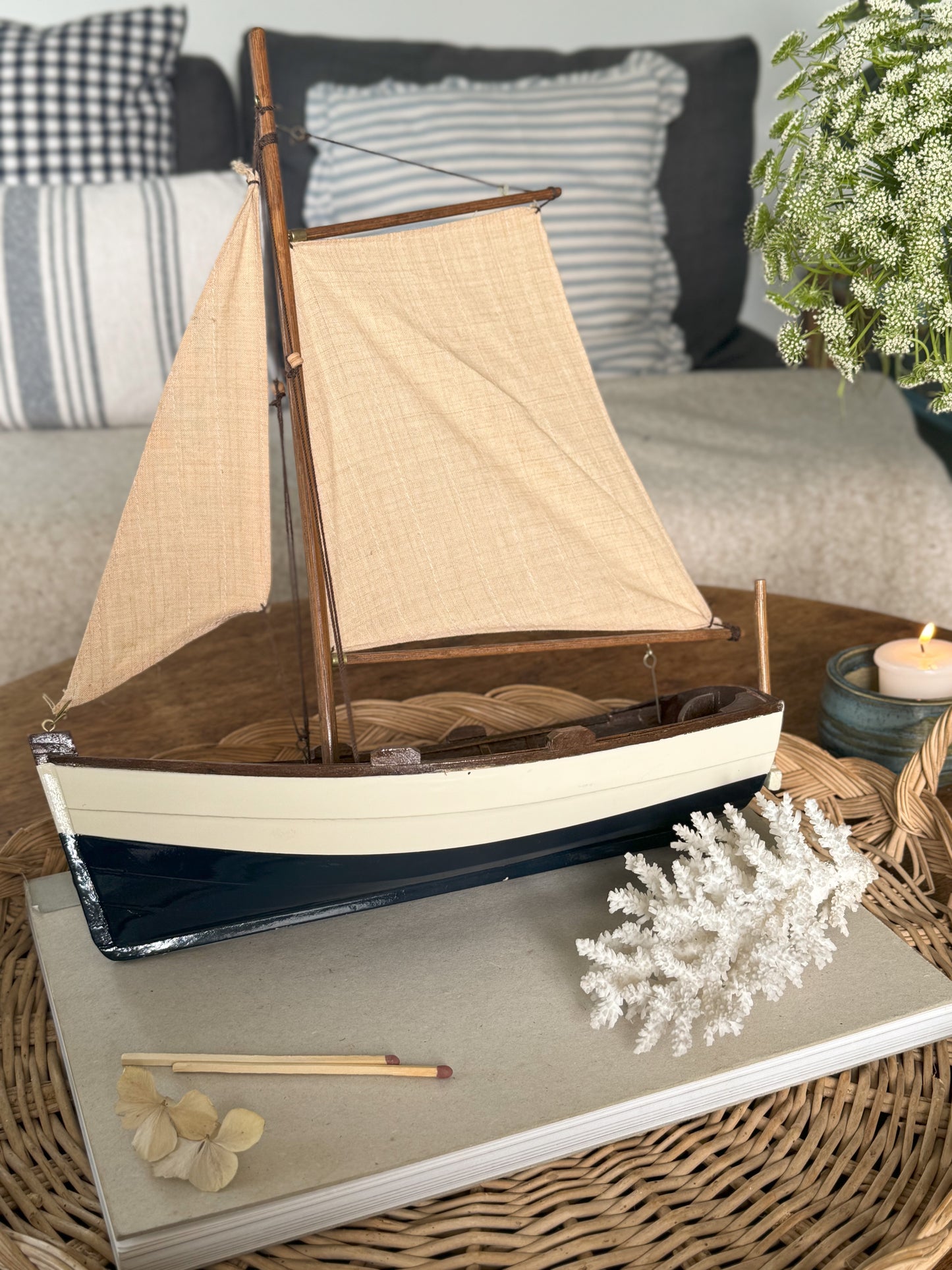 Vintage Handmade Wooden Model Boat