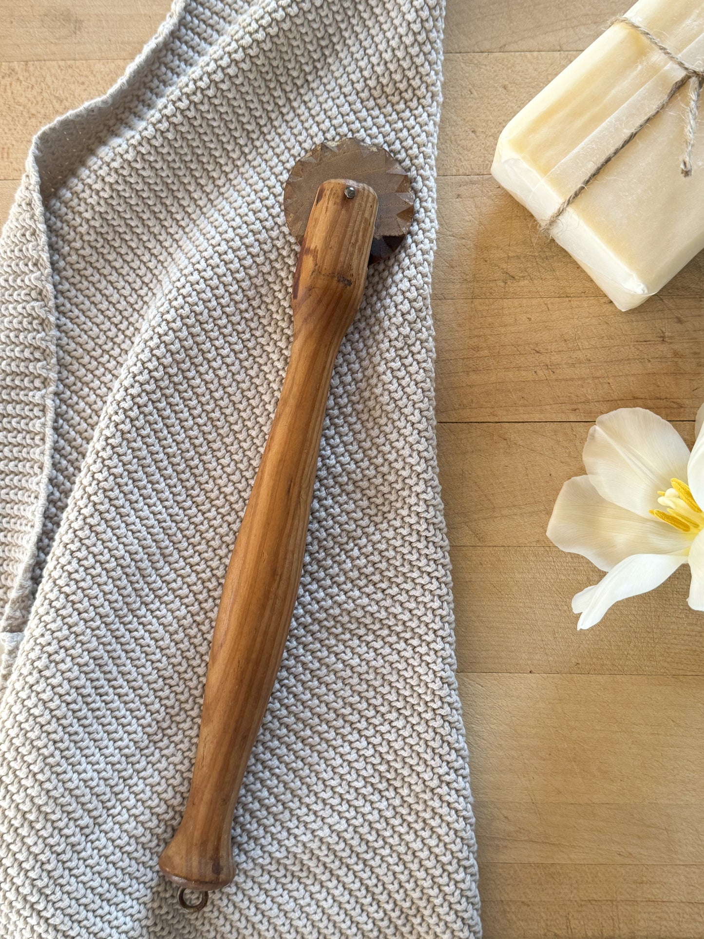 Vintage Handmade Wooden Pastry Wheel