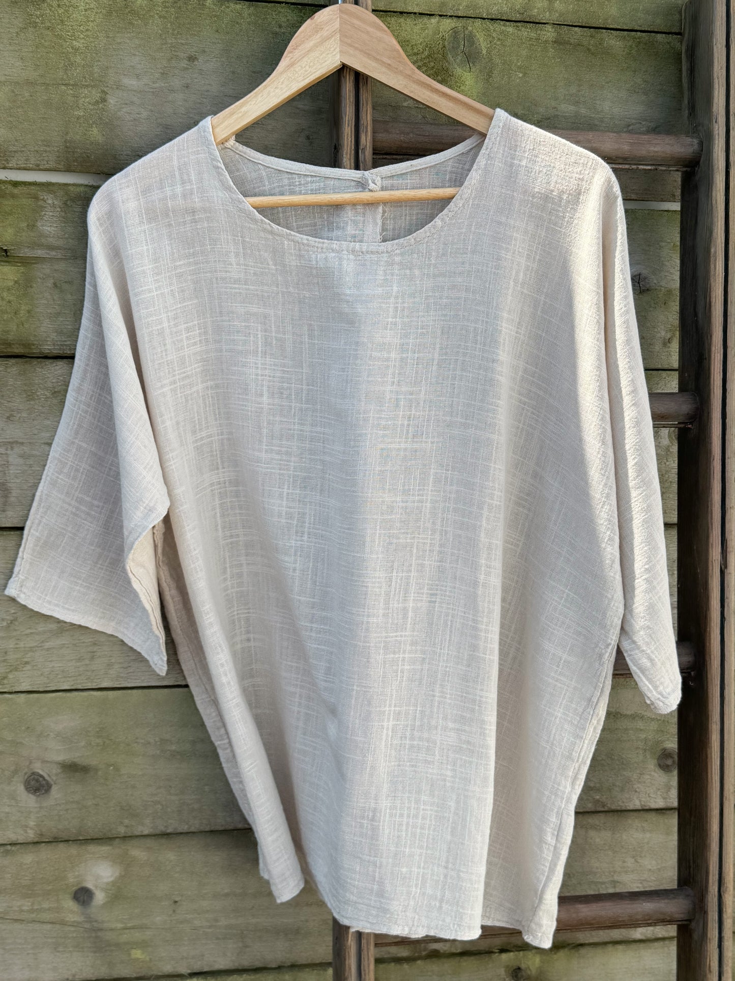 Vintage Textured Italian Cotton Tunic Top, Made in Italy, Size L