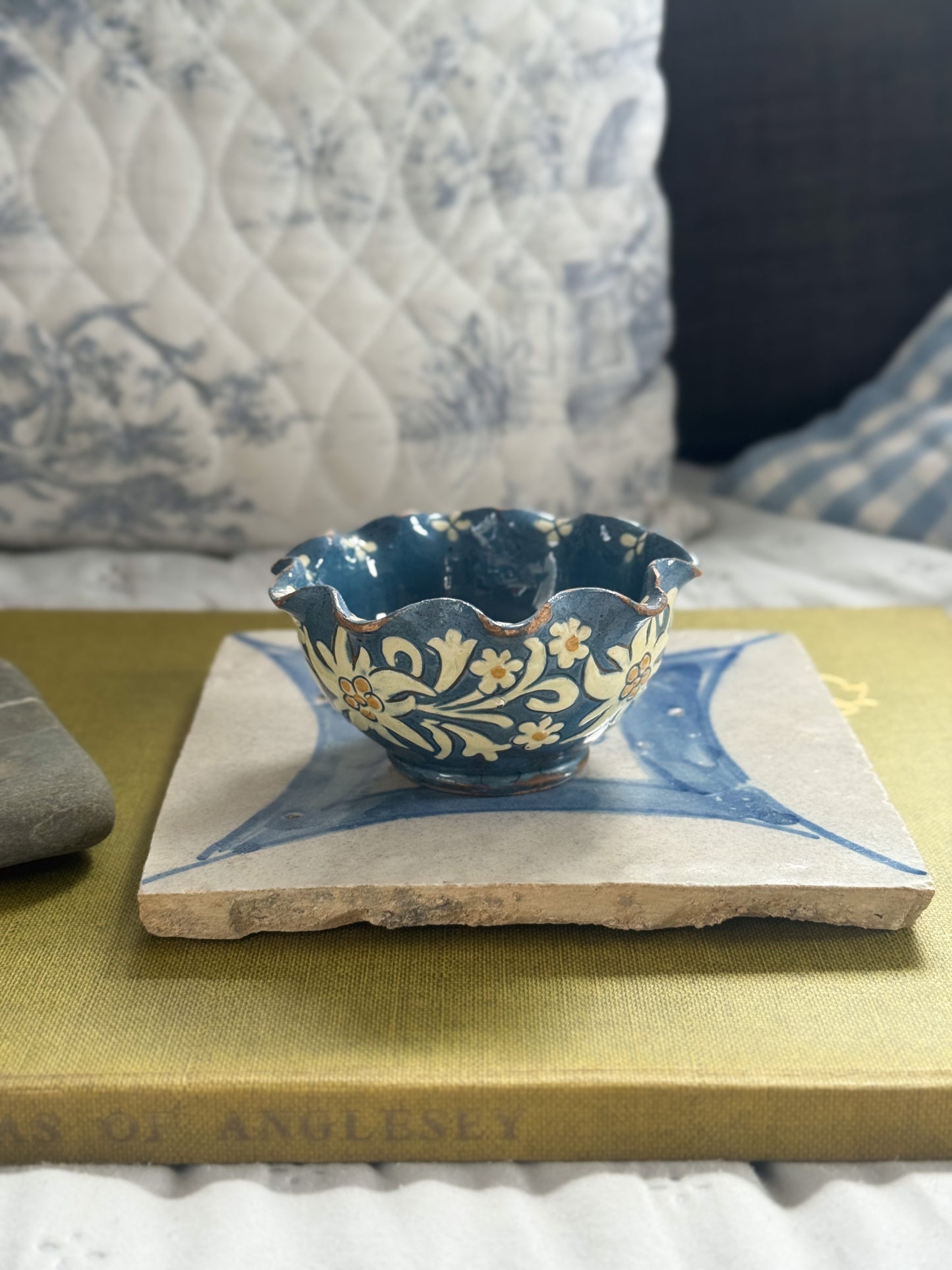 Antique Swiss Thun Floral Scalloped Bowl, c.1920s