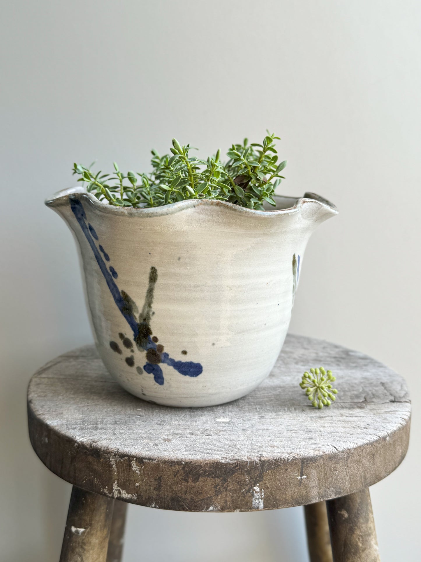 Studio Pottery Floral Scalloped Planter
