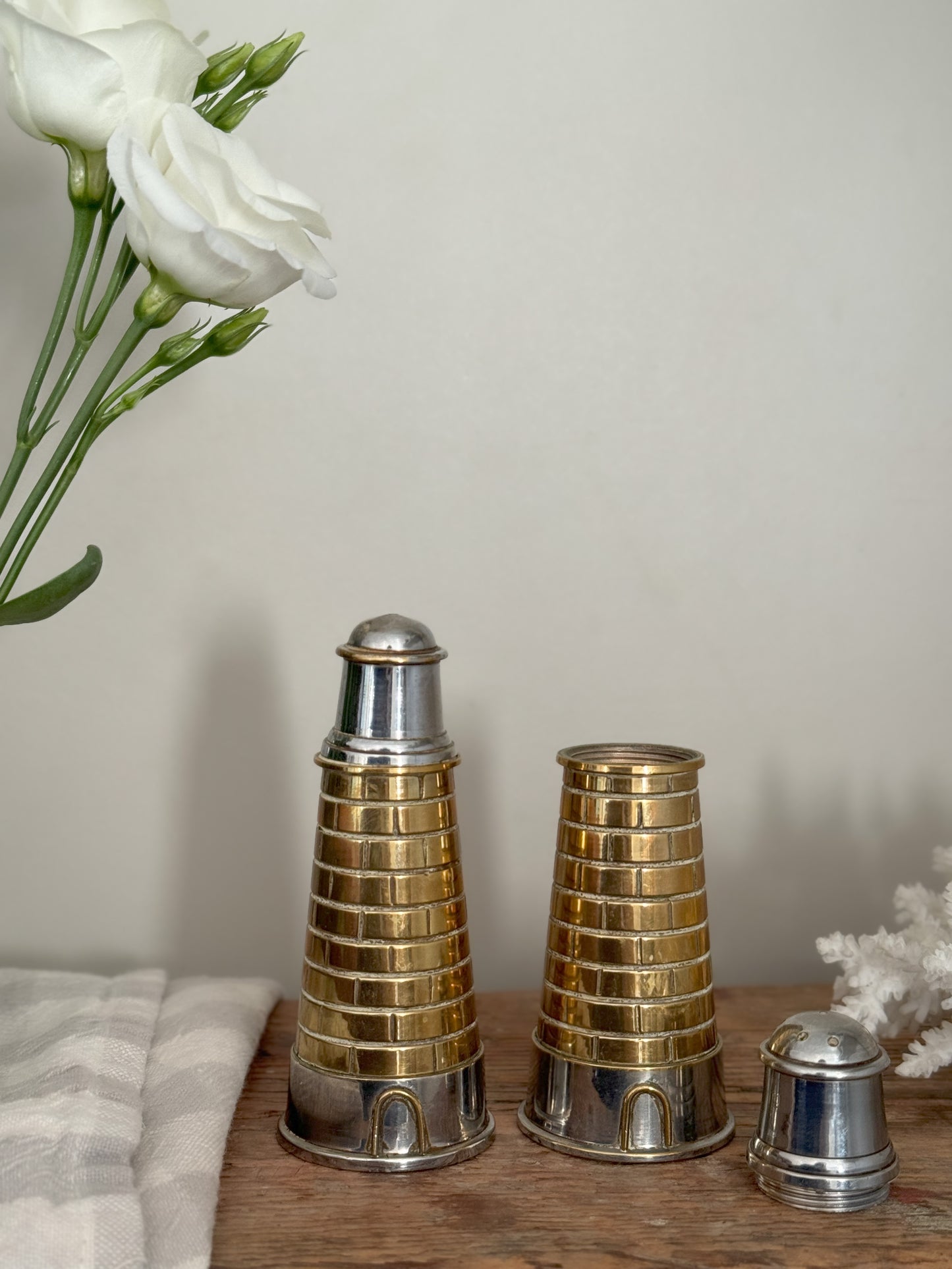 Vintage Brass Lighthouse Salt & Pepper Shakers