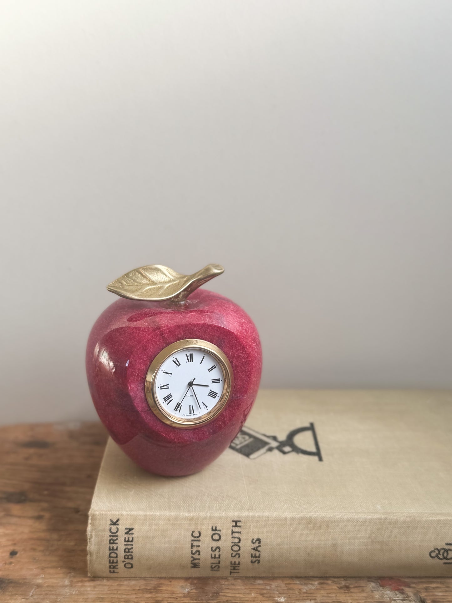 Vintage Red Marble & Brass Apple Shaped Clock • Fully Working