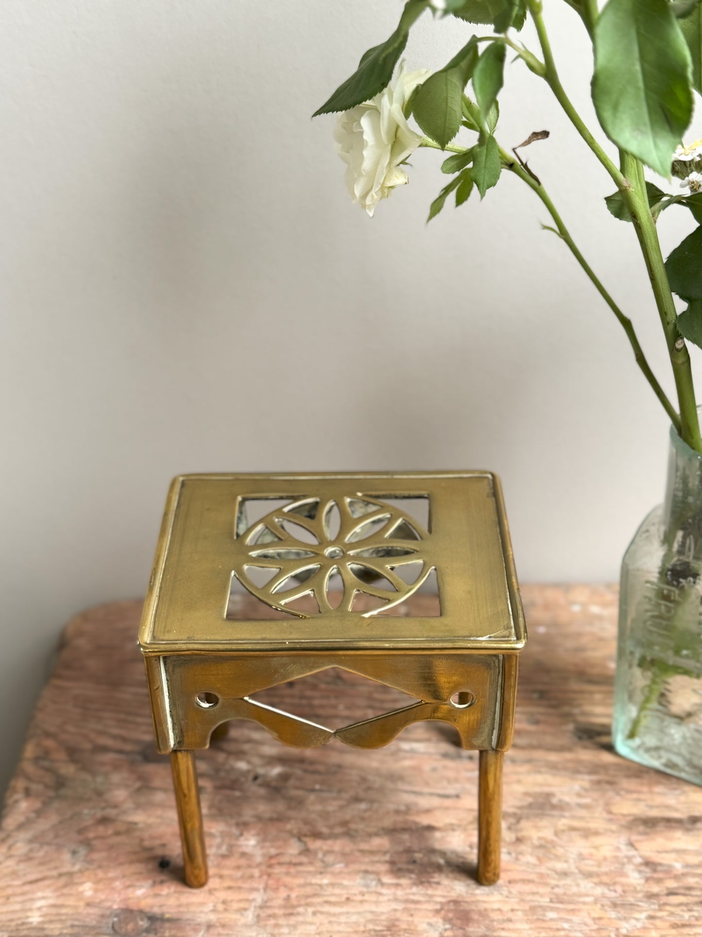 Antique Handmade Brass Miniature Footman Trivet