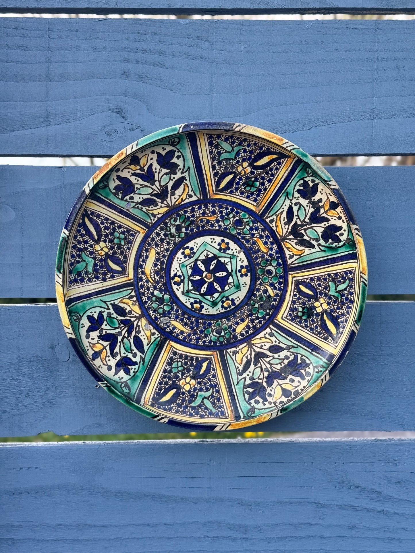 Vintage Hand-Painted Moroccan Wall Plate - Fez Region
