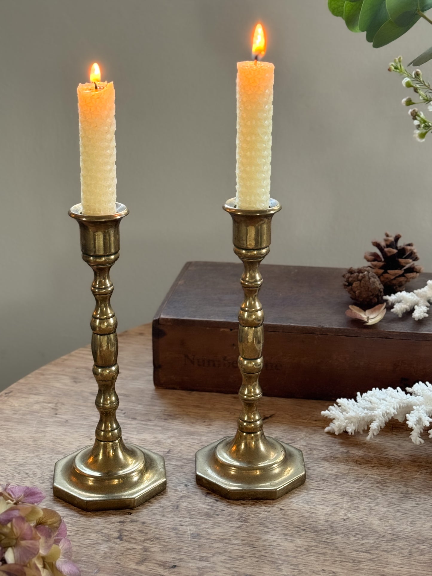 Pair of Vintage English Brass Candle Holders