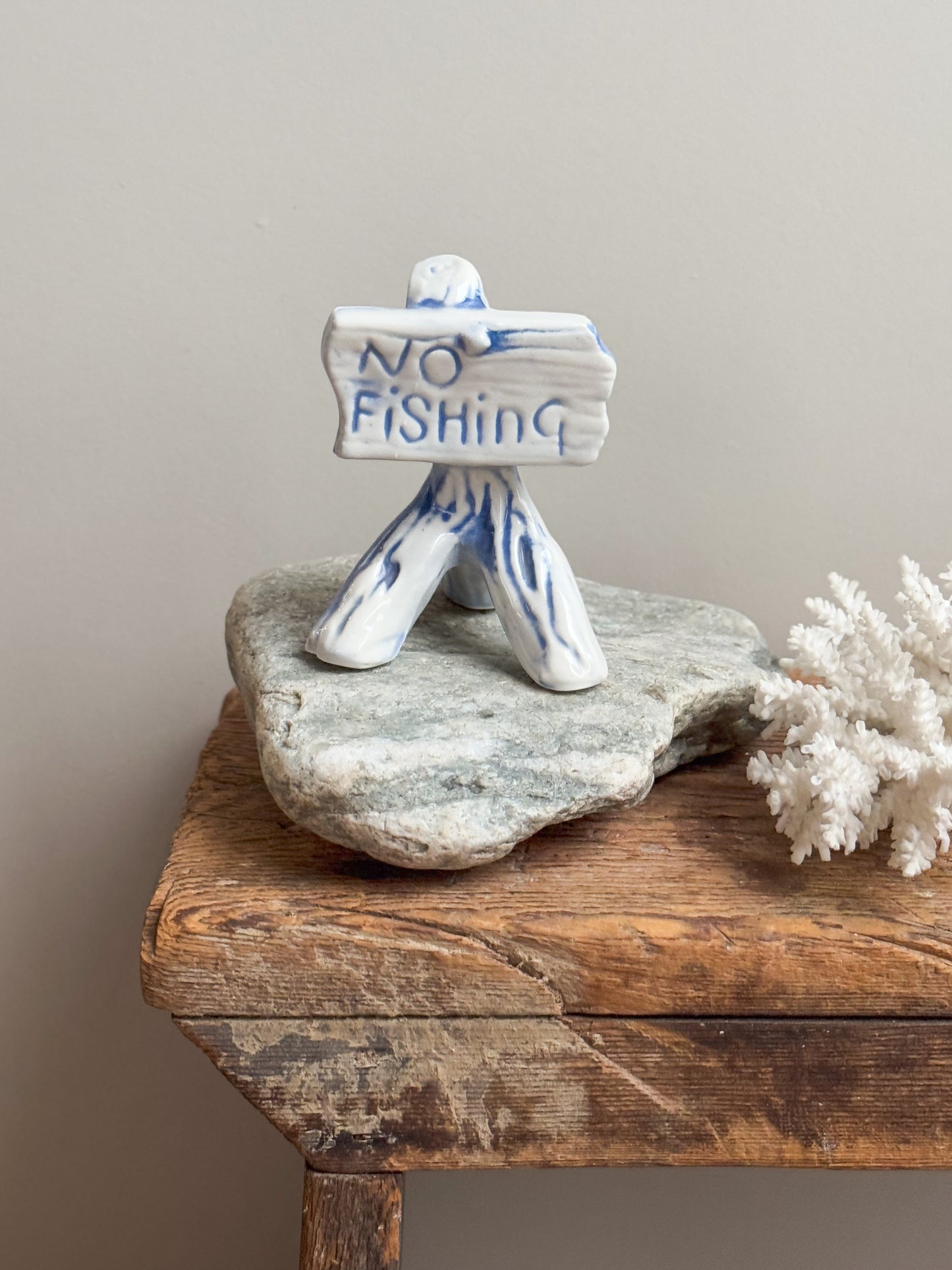 Vintage Glazed Porcelain ‘No Fishing’ Sign
