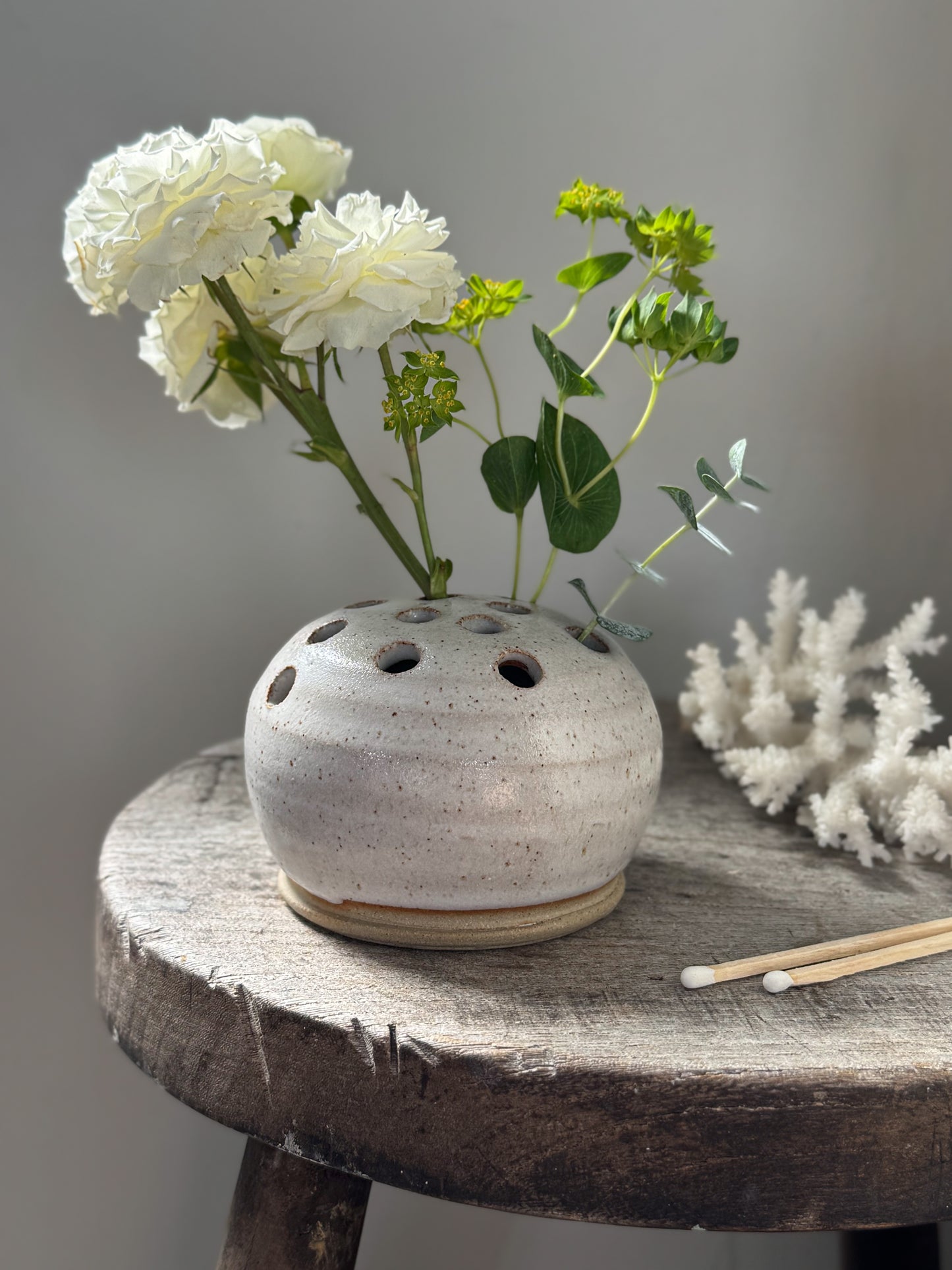 Vintage Studio Pottery Speckled Glaze Flower Frog