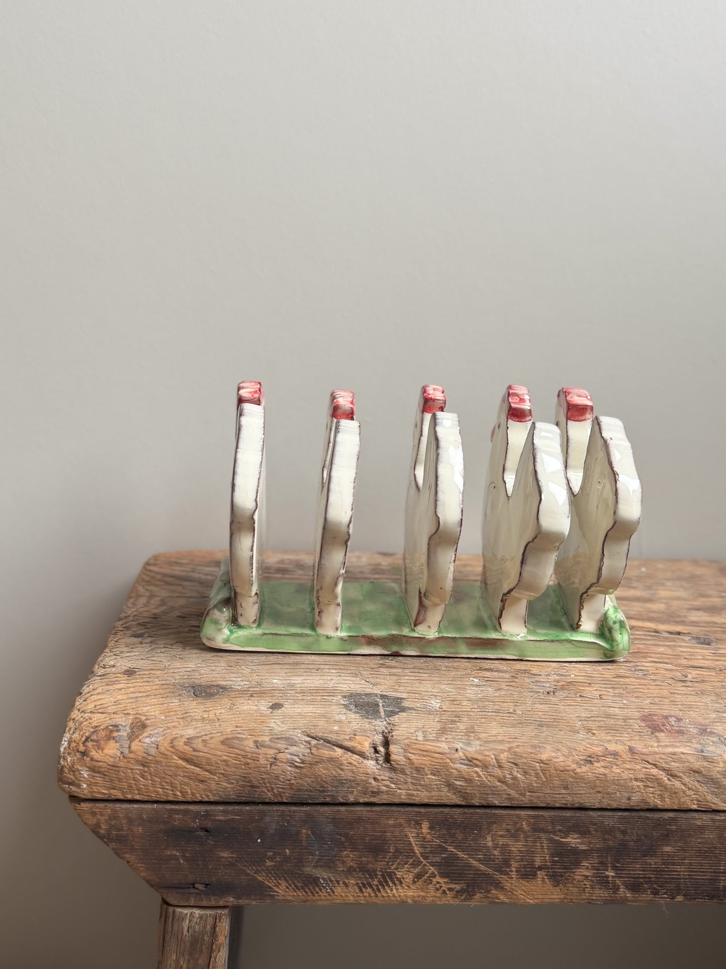 Studio Pottery Slipware ‘Hens’ Letter Rack by Heather Swain, Cornwall | Toast Rack, Napkin Holder