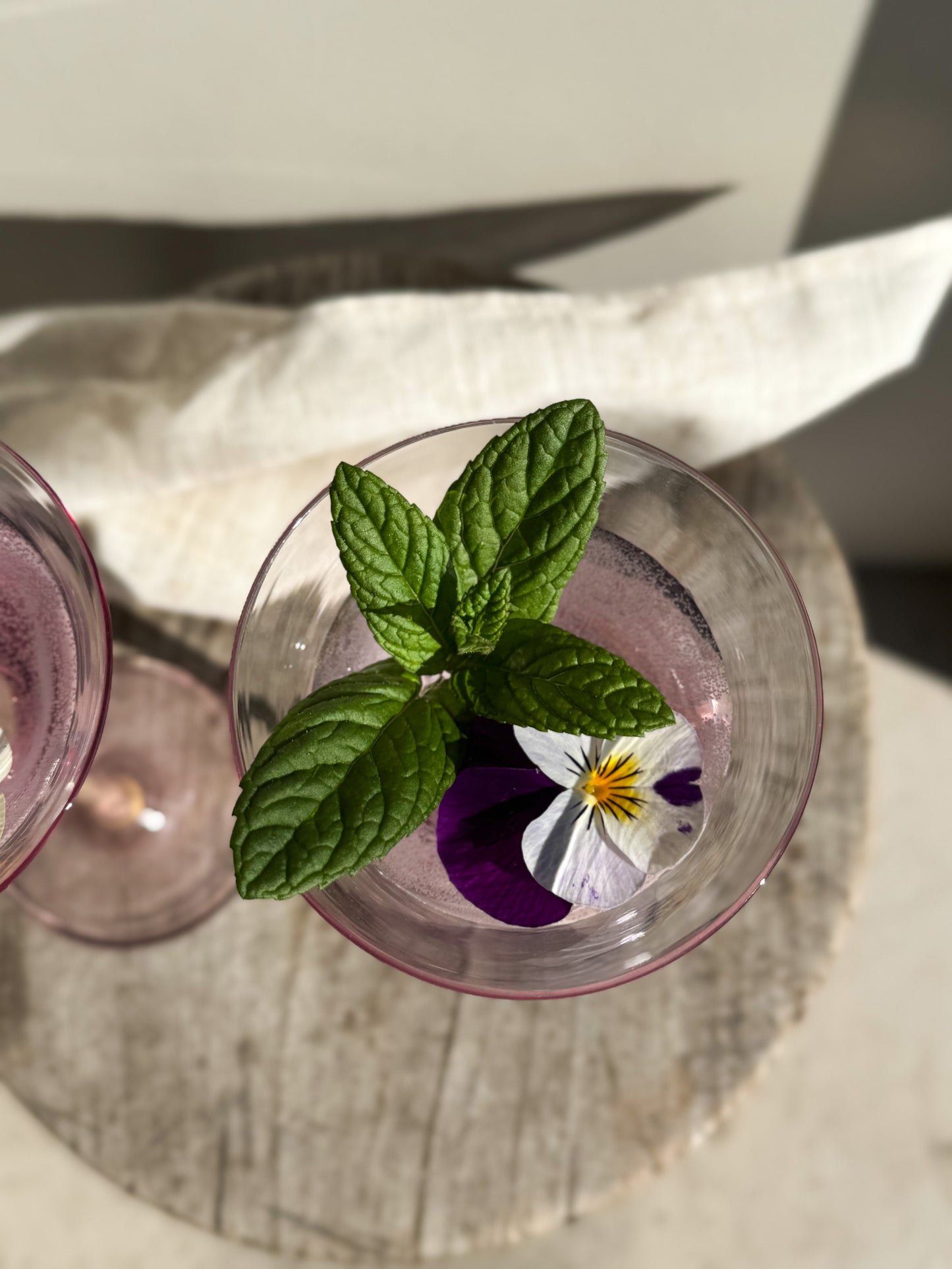 Incredible Handblown Rose & Gold-Flecked Stem Glasses (Pair)