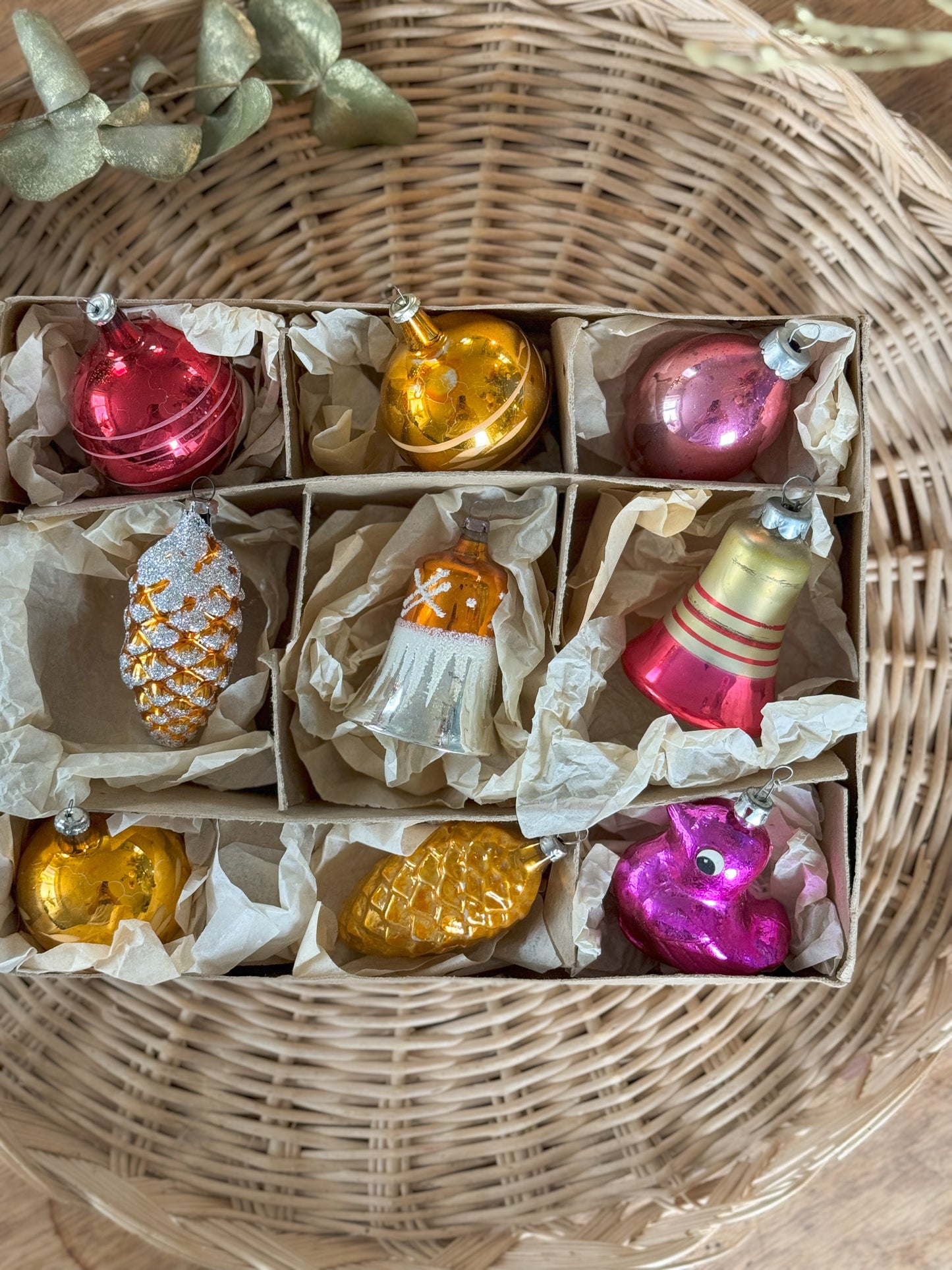 Vintage Midcentury 1950s Mercury Glass Baubles • Set of 9