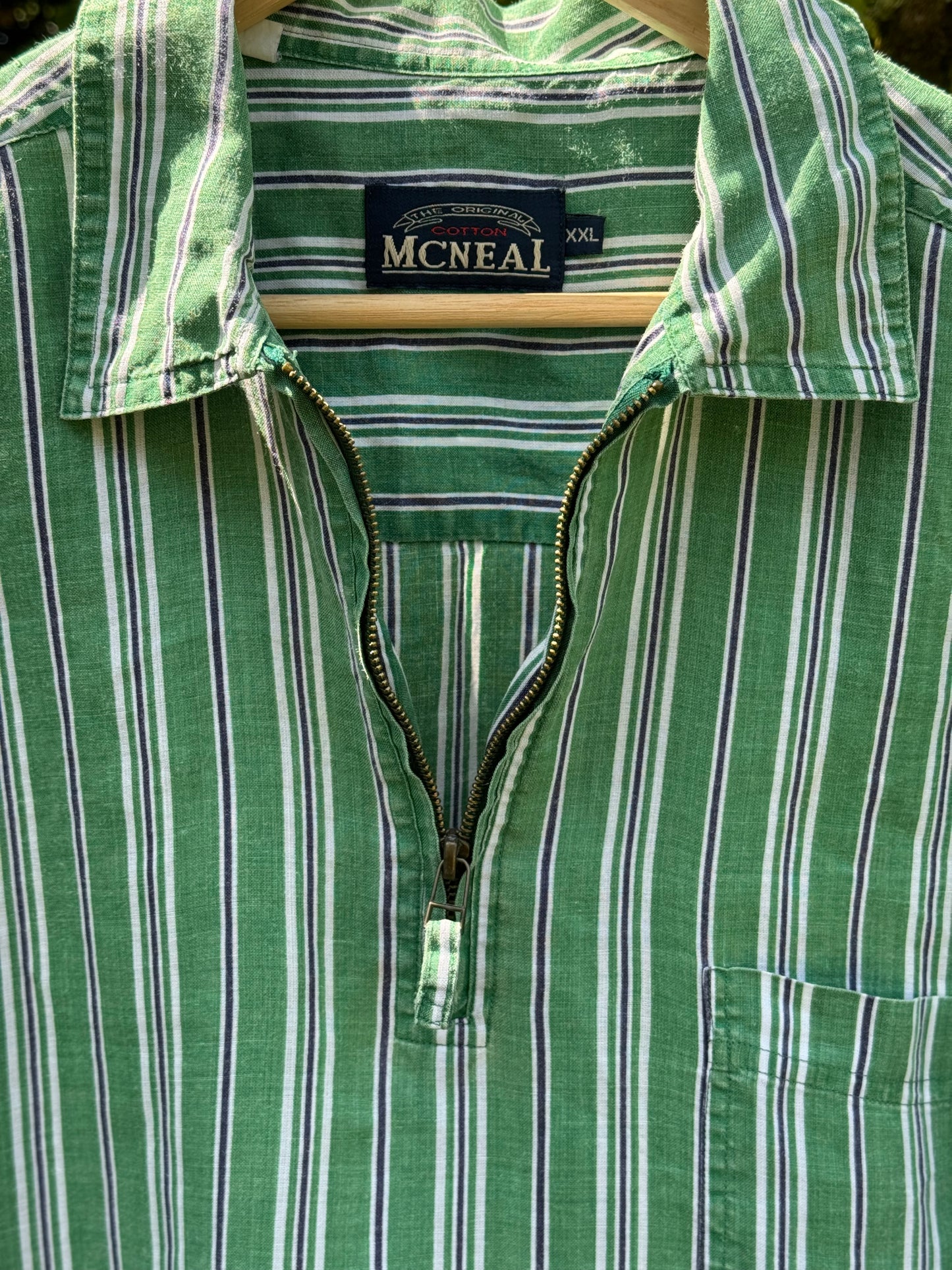 Vintage McNeal Green Striped Linen Tunic (Size XXL)