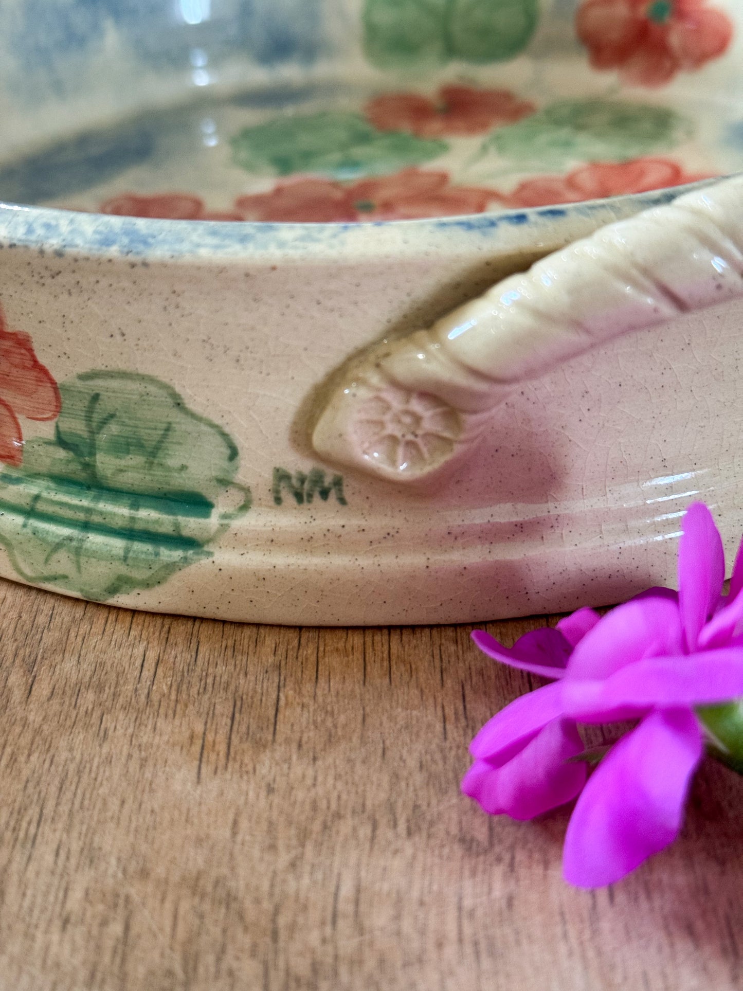 Vintage Large Welsh Studio Pottery Geranium Serving Dish by Nick Membery