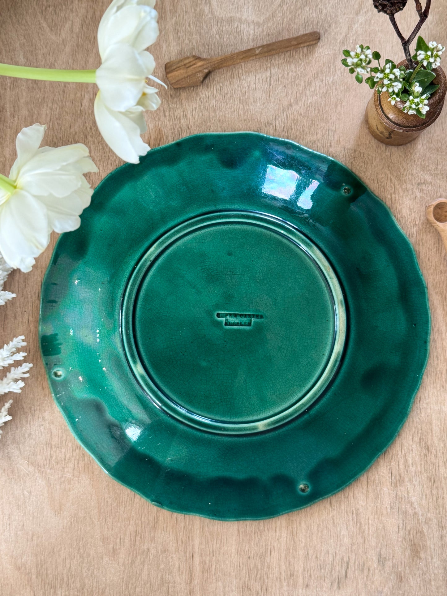 Antique Late 19th Century Green Majolica Leaf Plate, Hope & Carter, Burslem