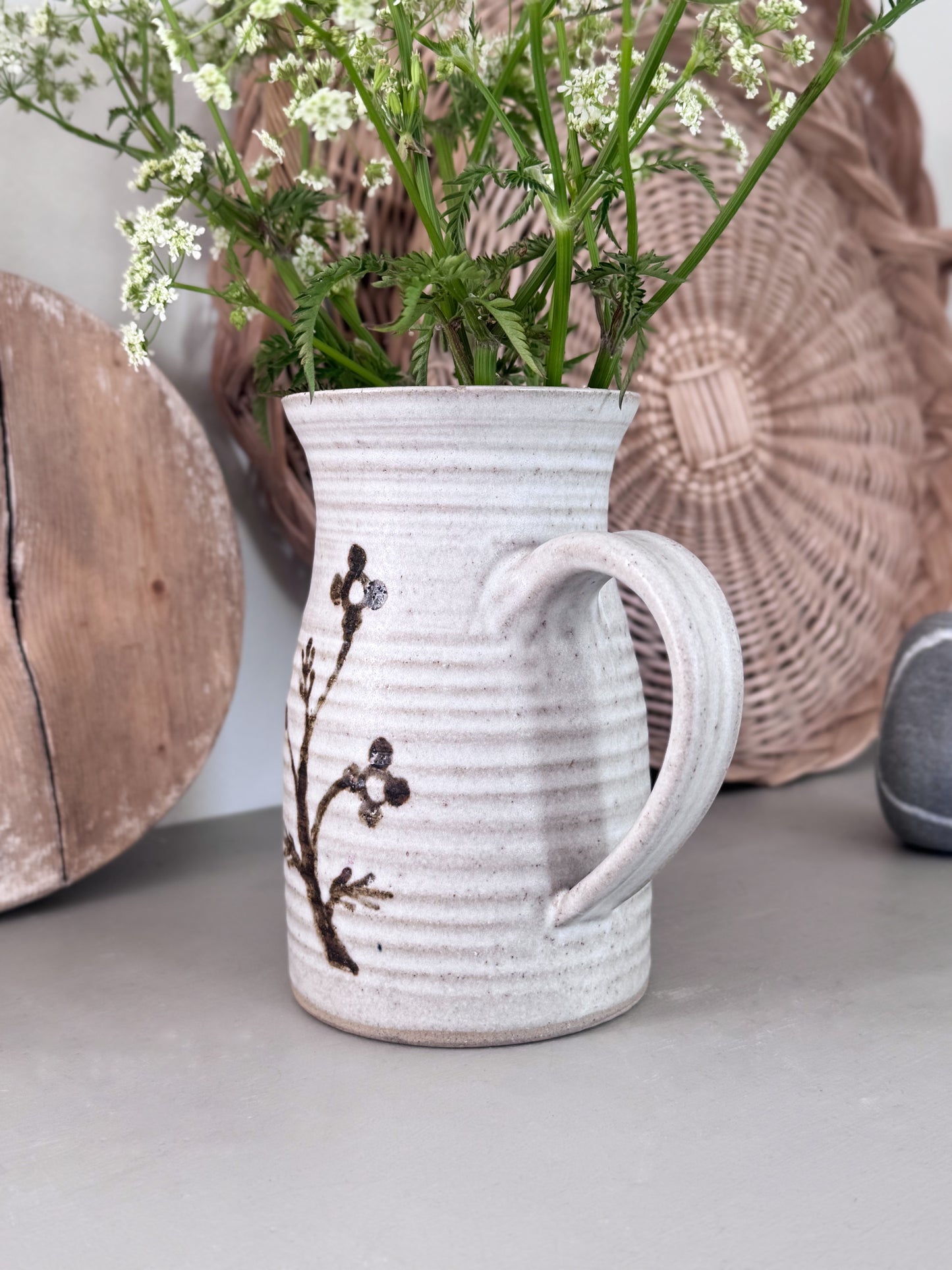 Vintage Studio Pottery Abstract Floral Jug