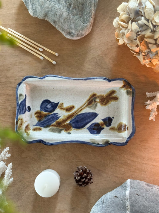 Vintage Studio Pottery Blue Floral Tray