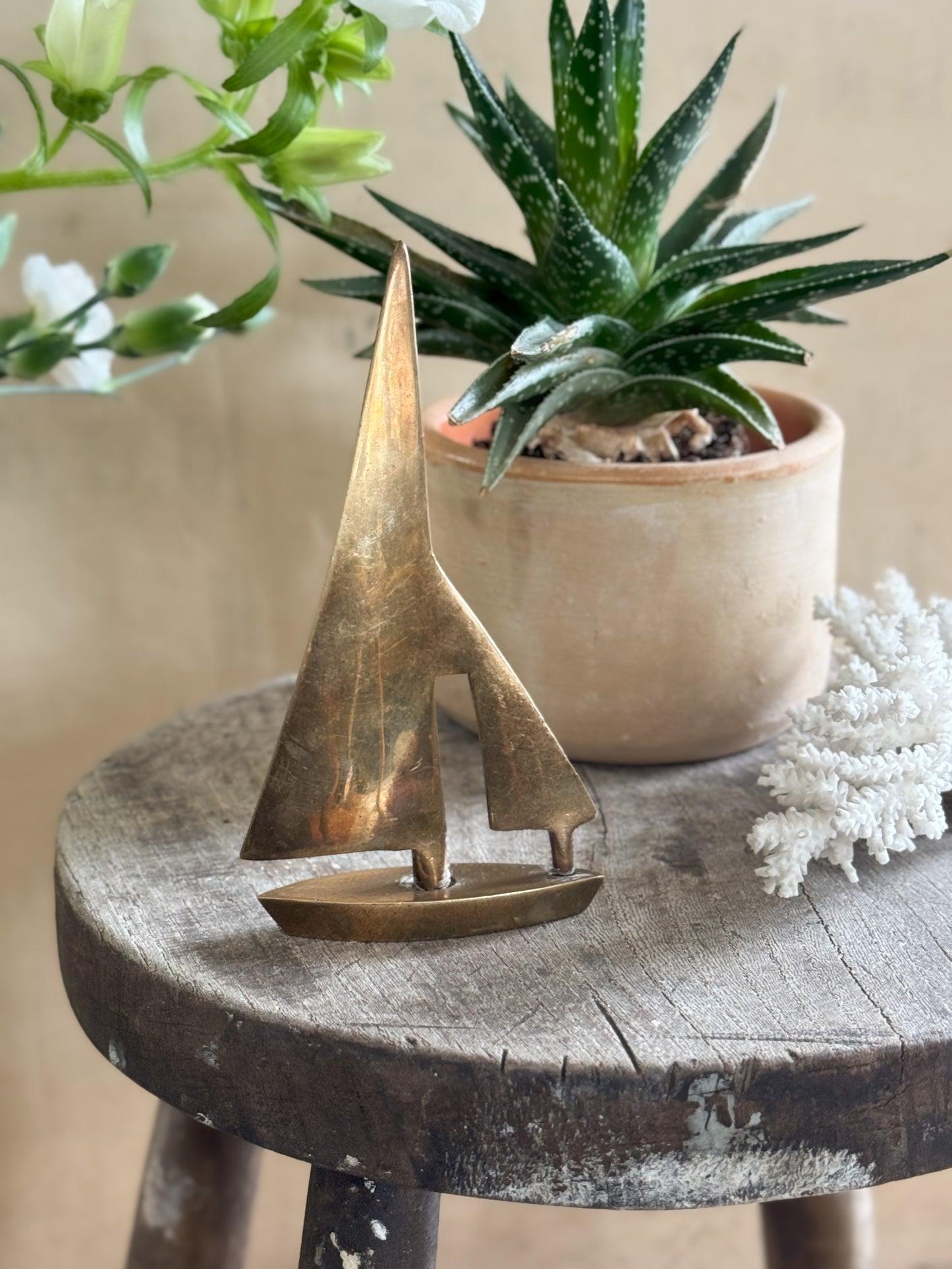 Vintage Solid Brass Sailing Boat