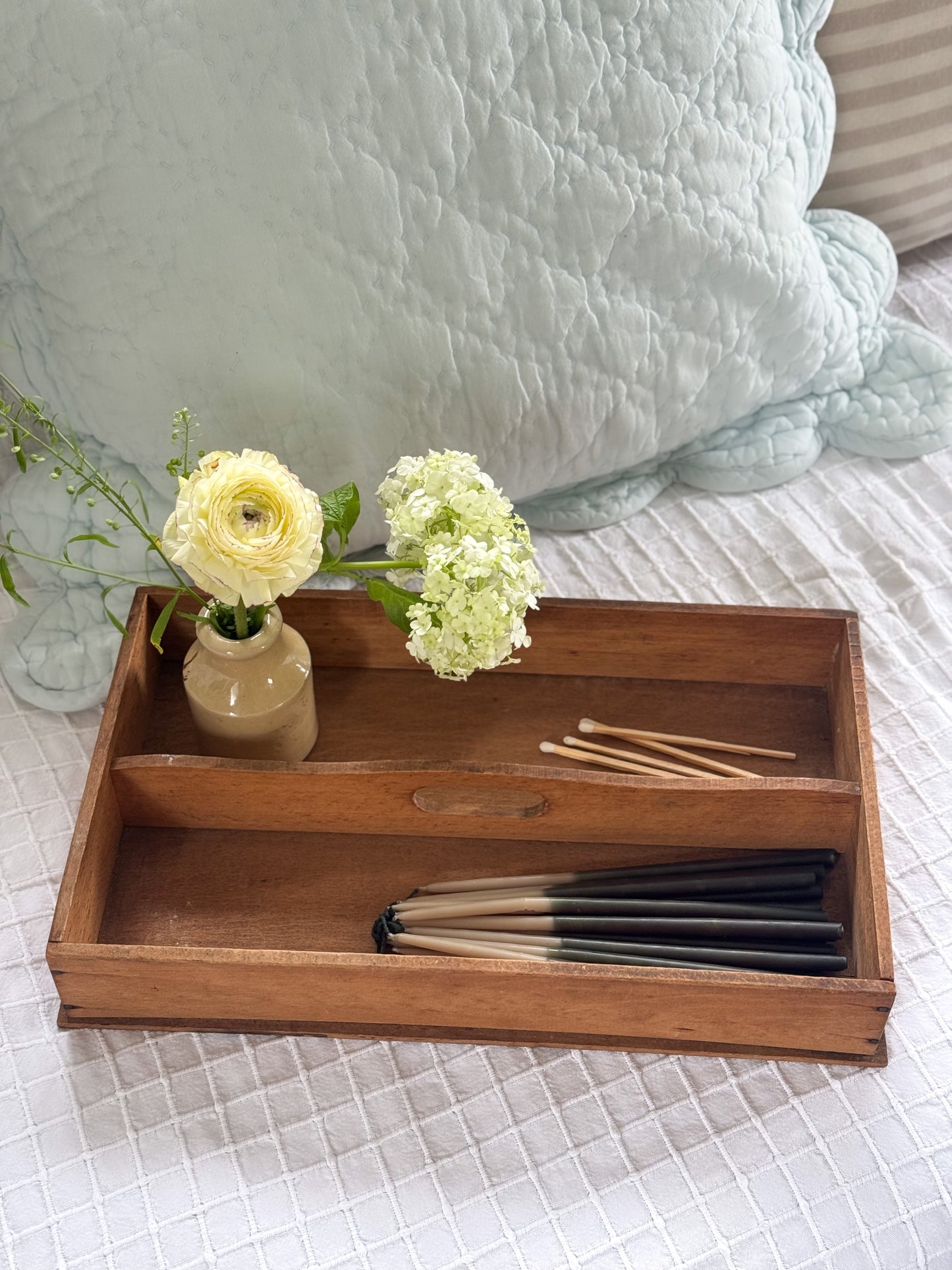 Vintage Handmade Wooden Sectional Trug • Handled Caddy