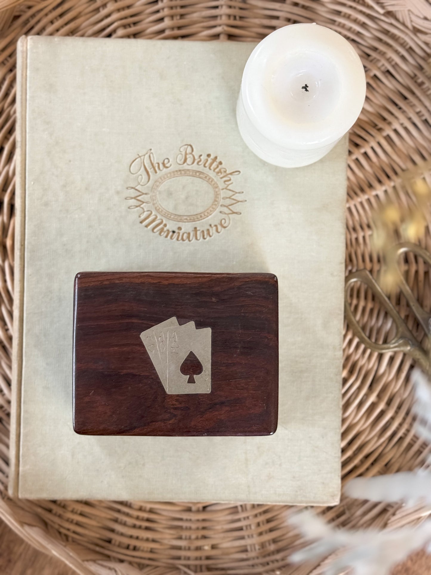 Vintage Indian Handmade Wooden Playing Cards Box (With Sealed Deck of Cards)