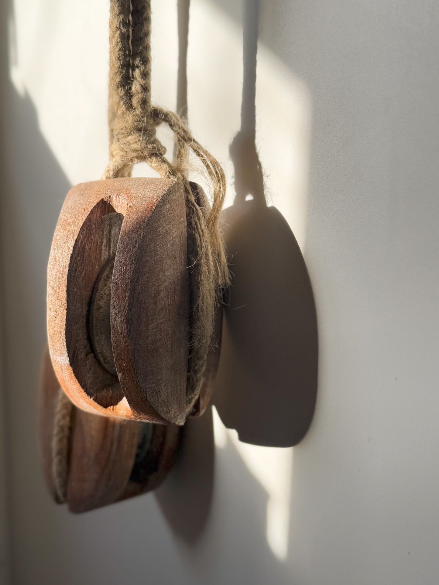 Pair of Vintage Sailing Ship’s Pulleys with Rope