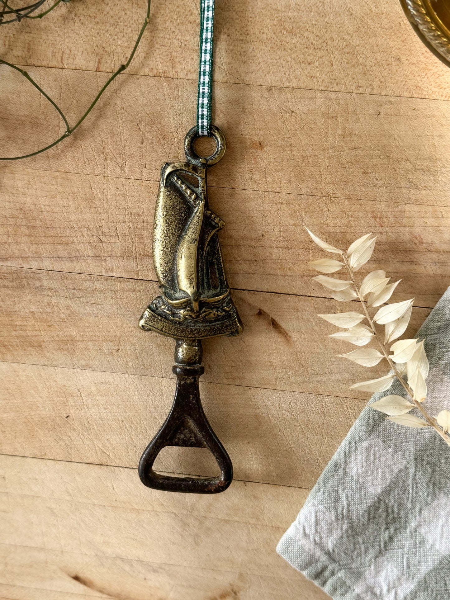 Antique Signed Brass Sailing Boat Beer Bottle Opener