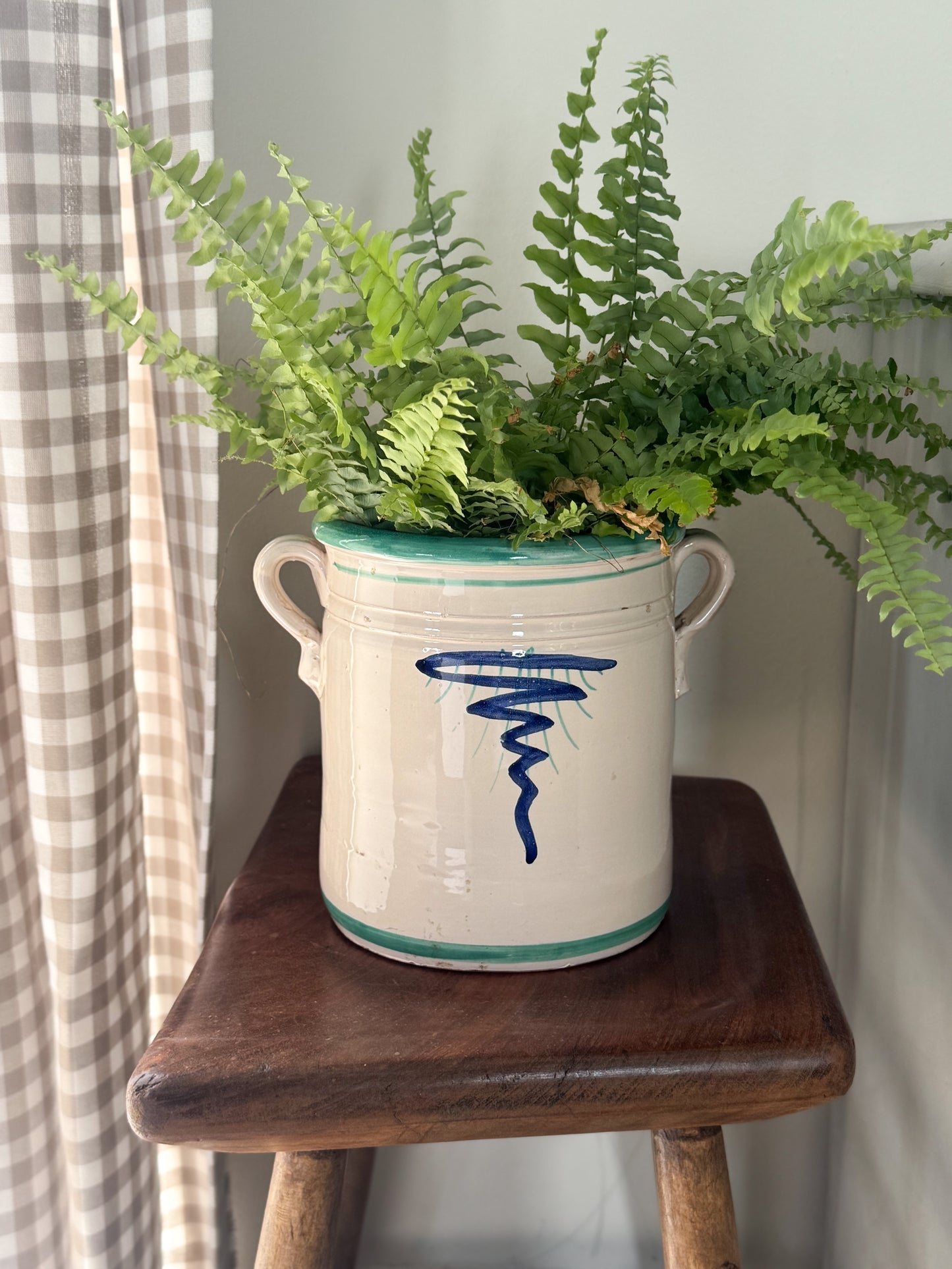 Vintage Italian Large Studio Pottery Floral Handled Pot by Lamas