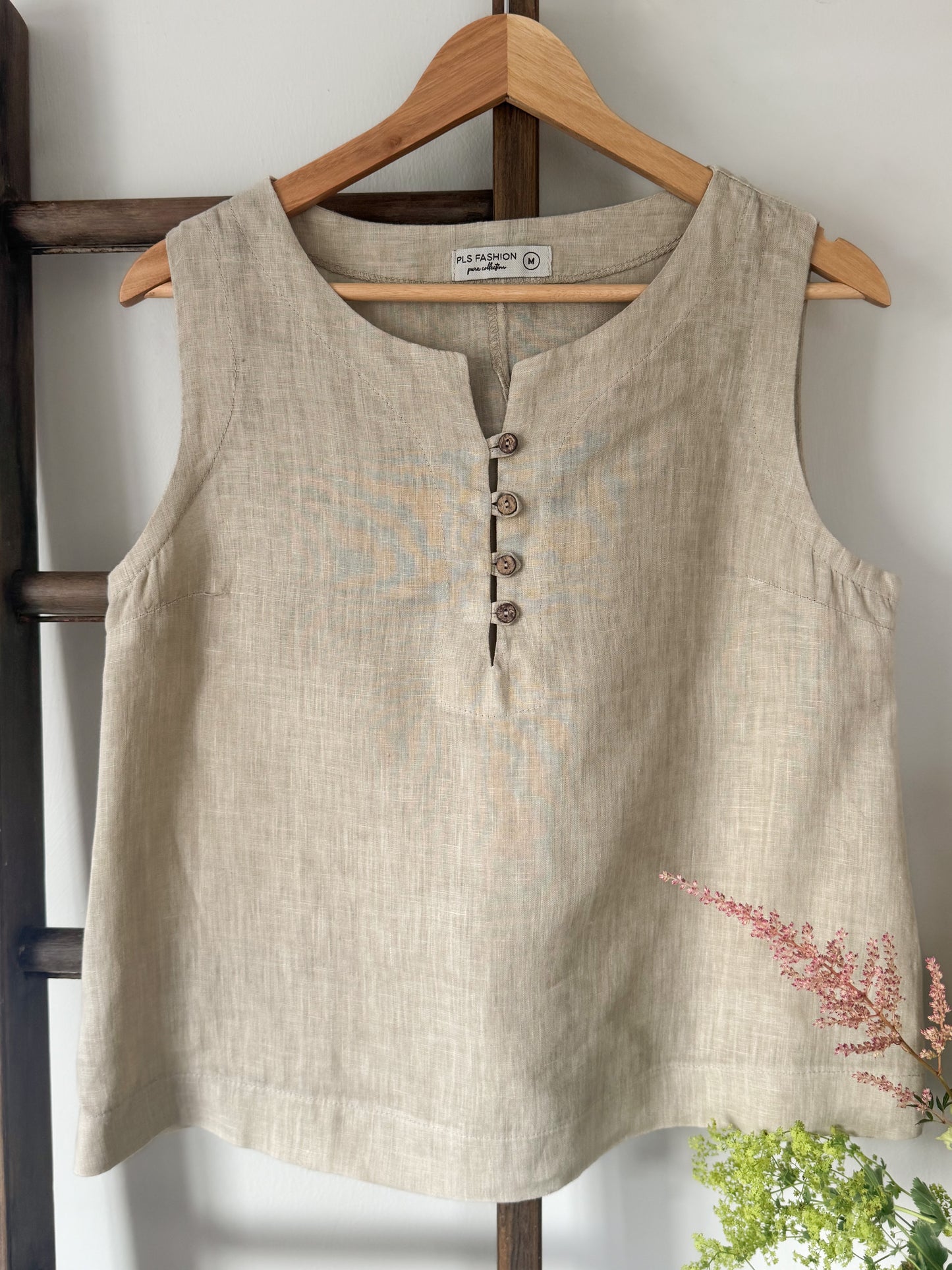 Vintage 100% Linen Sleeveless Top, Made in Greece, Size M