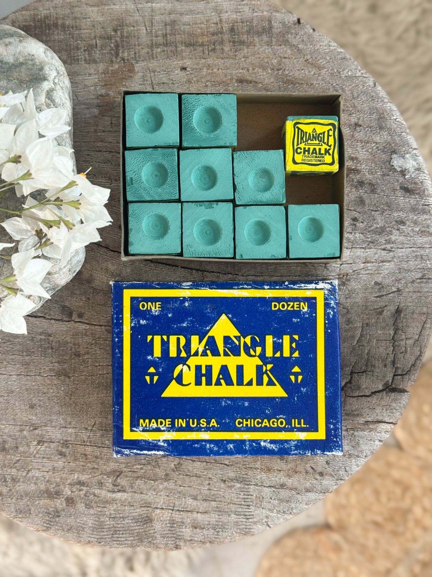 Vintage Triangle Pool Cue Chalk – Box of 10 (c. Mid-Century)