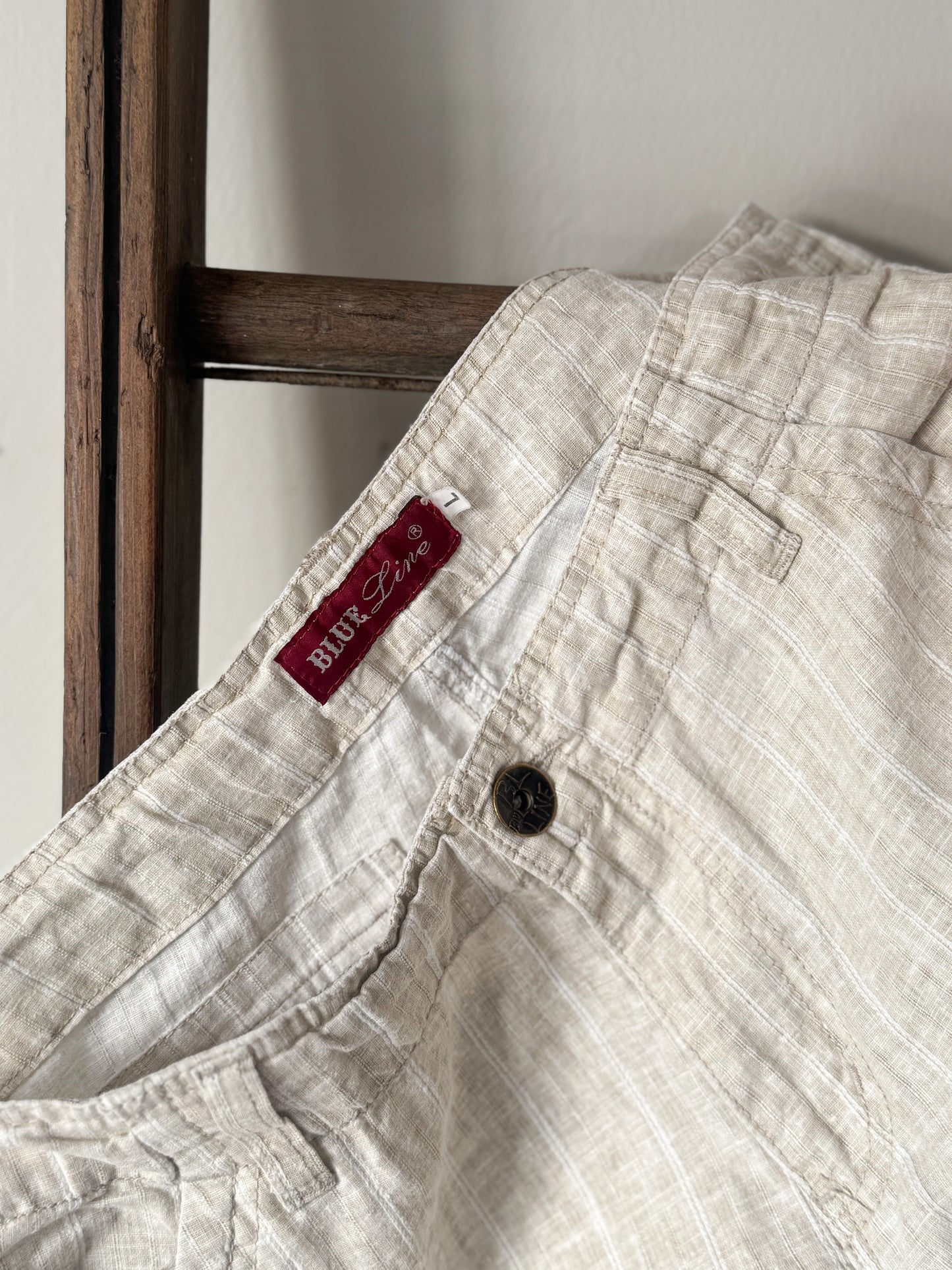 Subtle Stripe 100% Linen Trousers by Blue Line - Size L