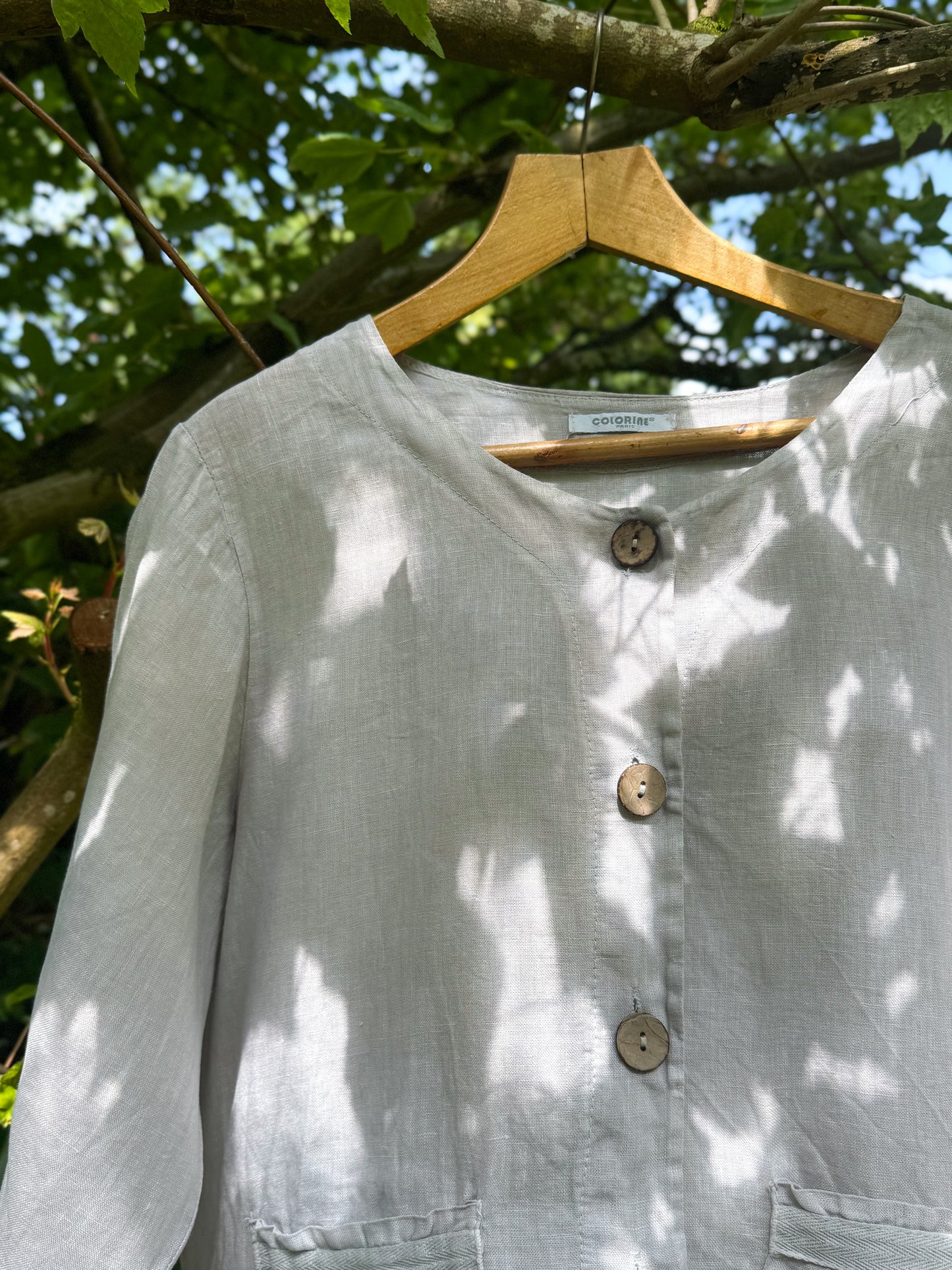 Colorie Paris 100% Linen Button-Up Top, Soft Grey, Size M-L