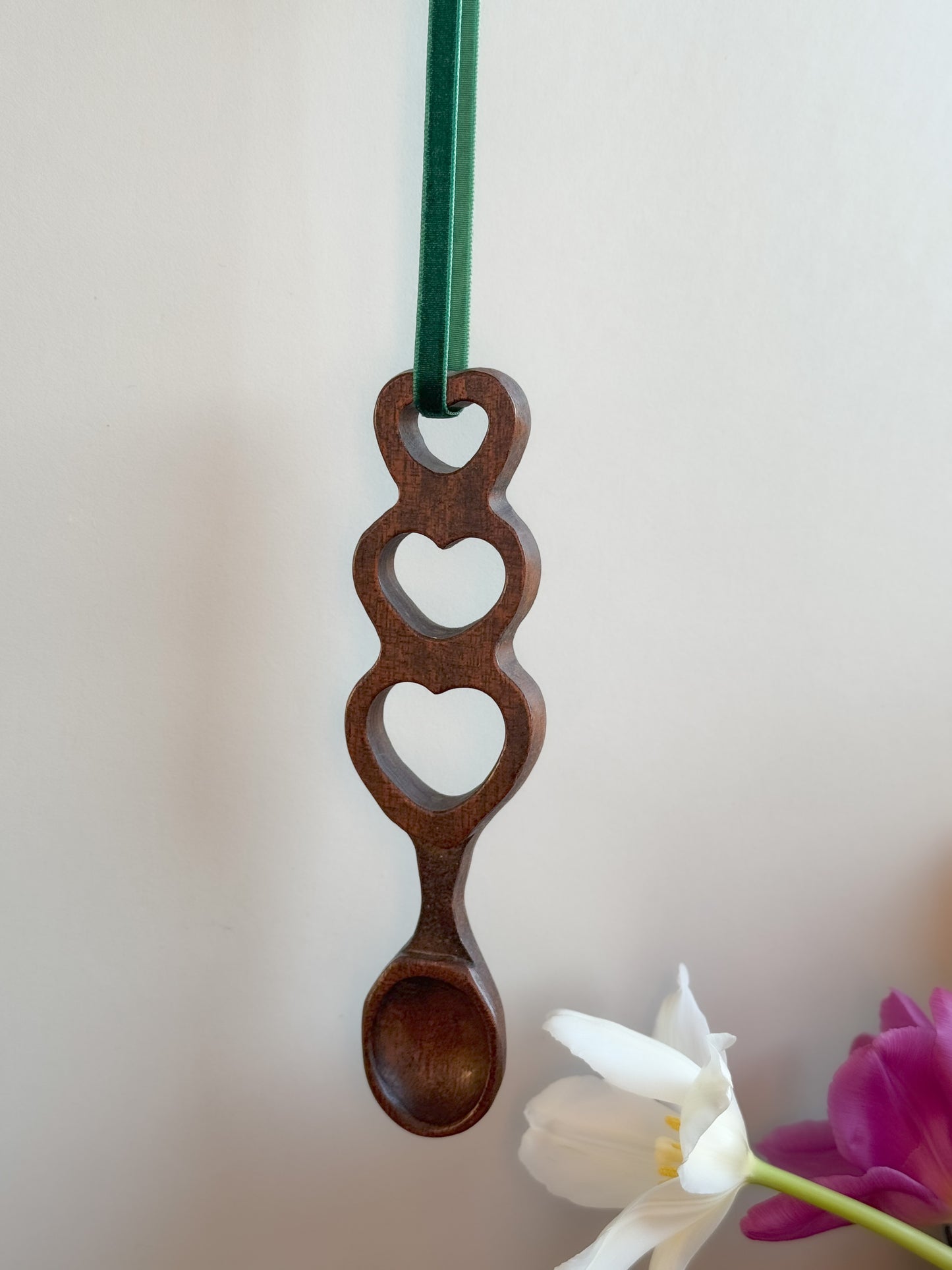 Vintage Hand-Carved Welsh Love Spoon • Three Hearts • Tair Calon