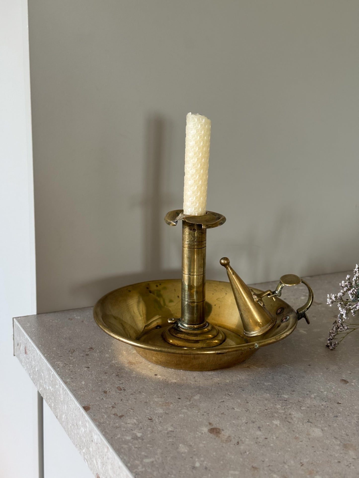 Extra Large Antique Brass Chamberstick with Snuffer - Handmade & Timeworn