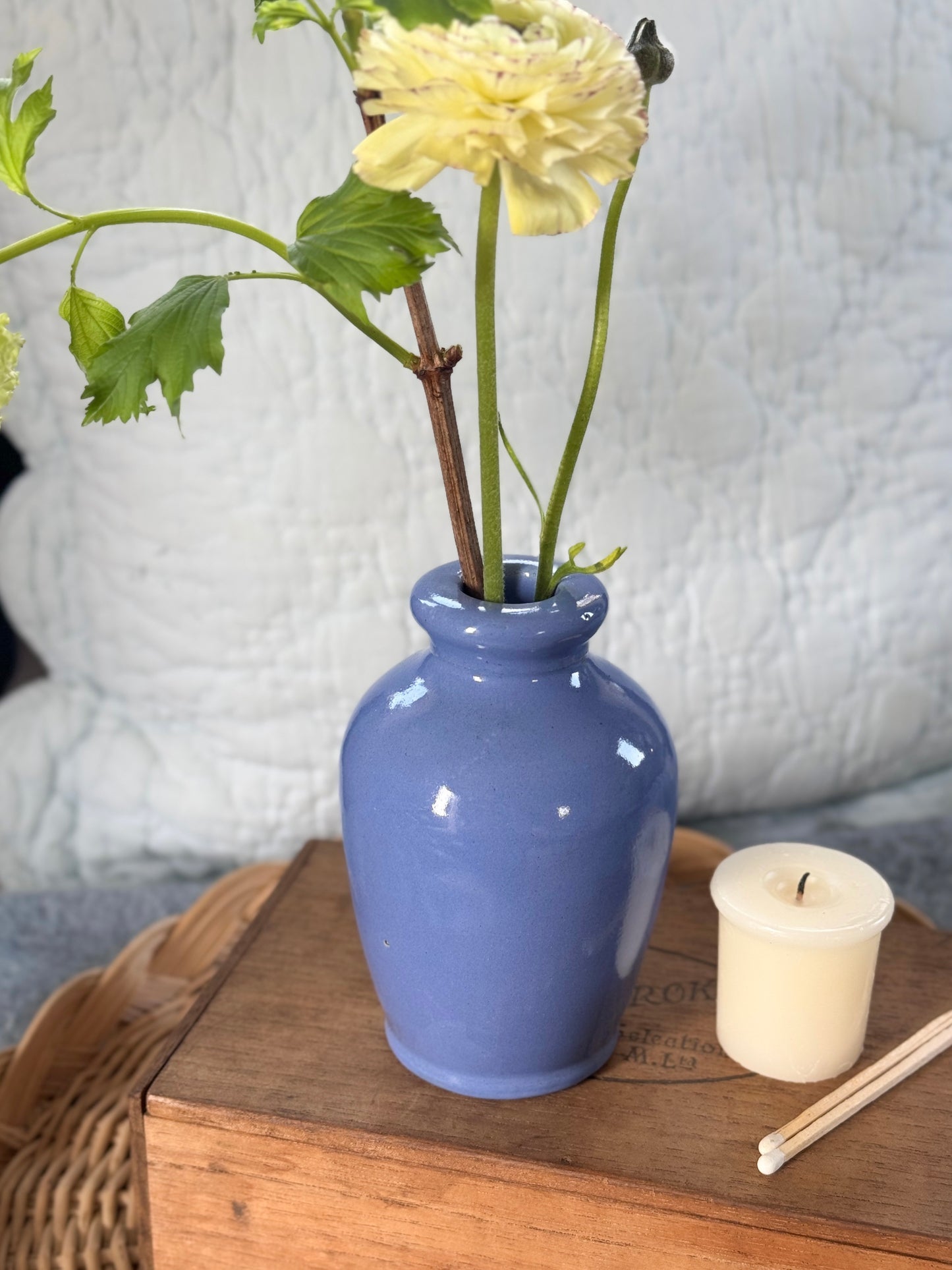 Antique Ronuk Furniture Polish Glazed Blue Stoneware Bottle