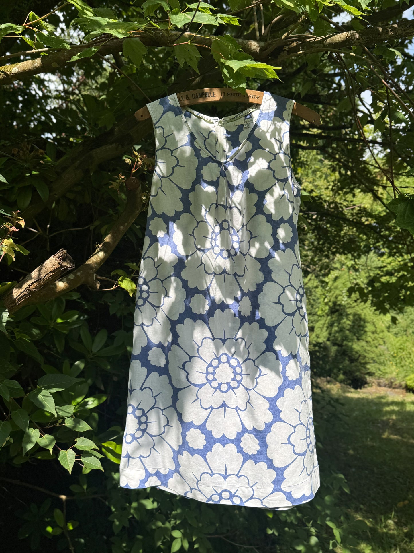 Boden Linen Shift Dress Blue & White Floral | UK 12, Long