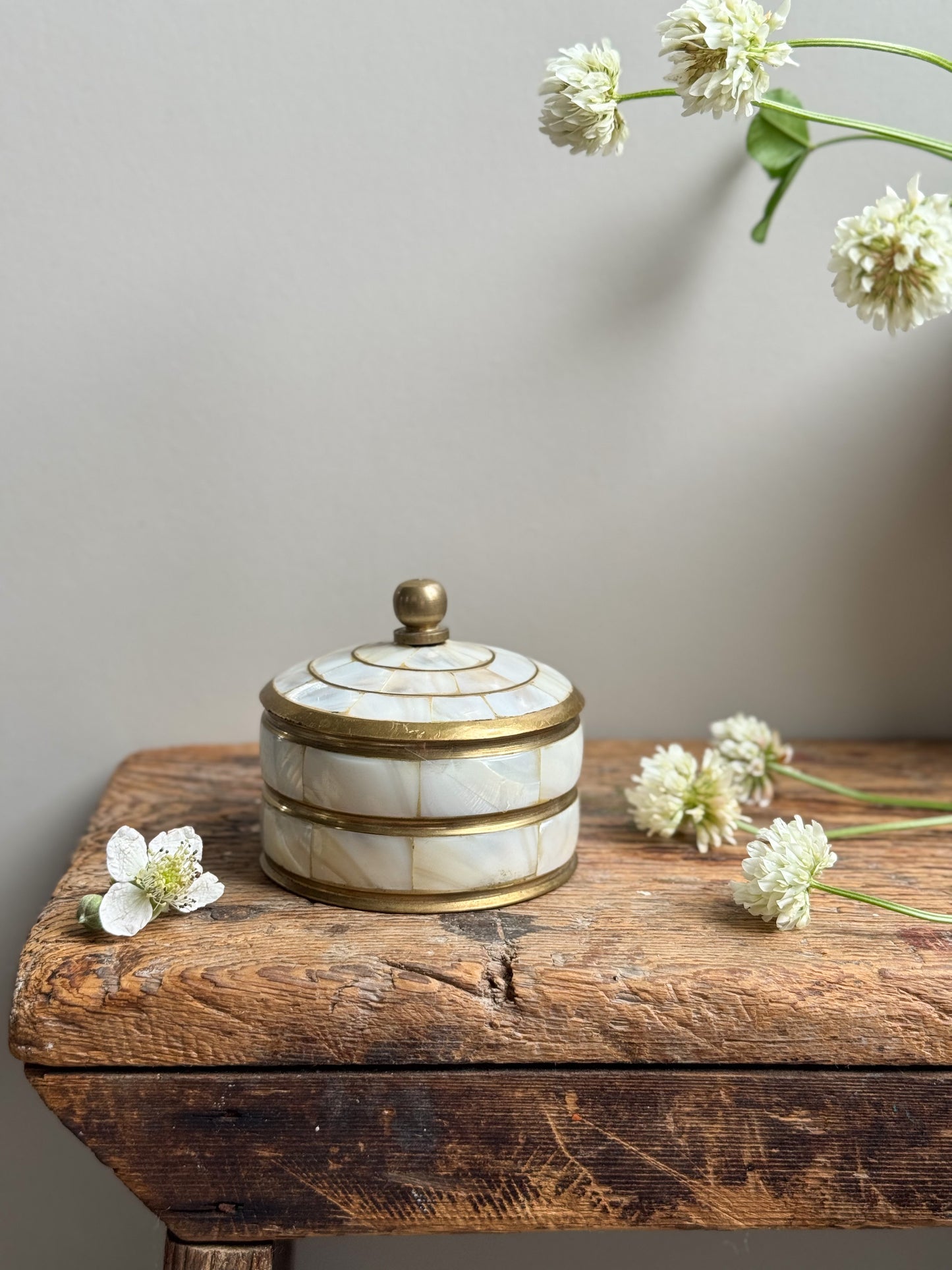 Vintage Brass & Mother of Pearl Trinket Box • Jewellery Box