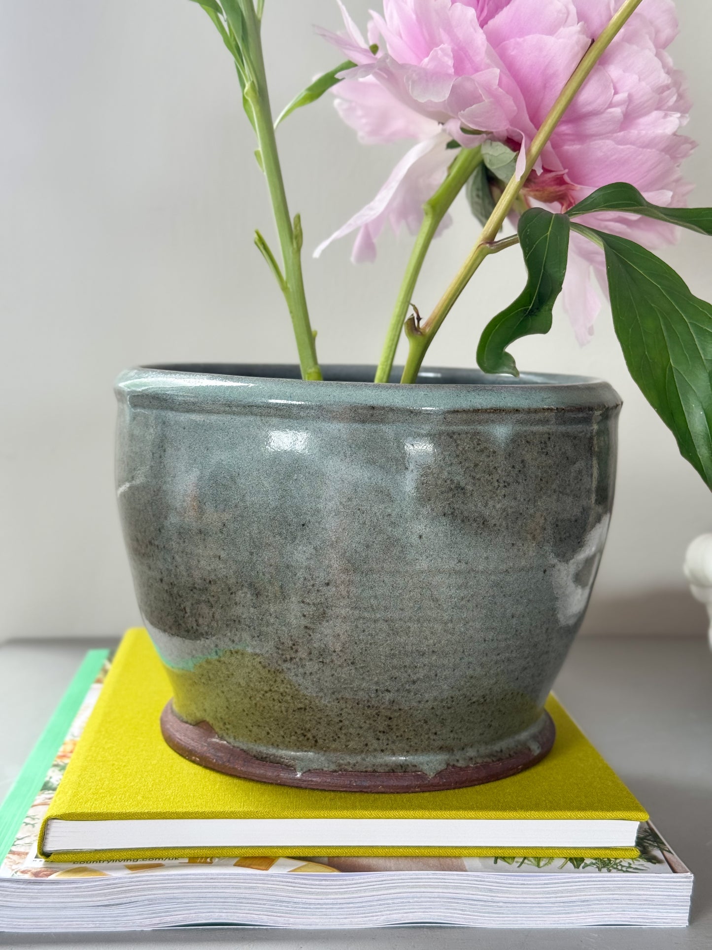 Vintage Studio Pottery Planter • Sea-Toned Glaze