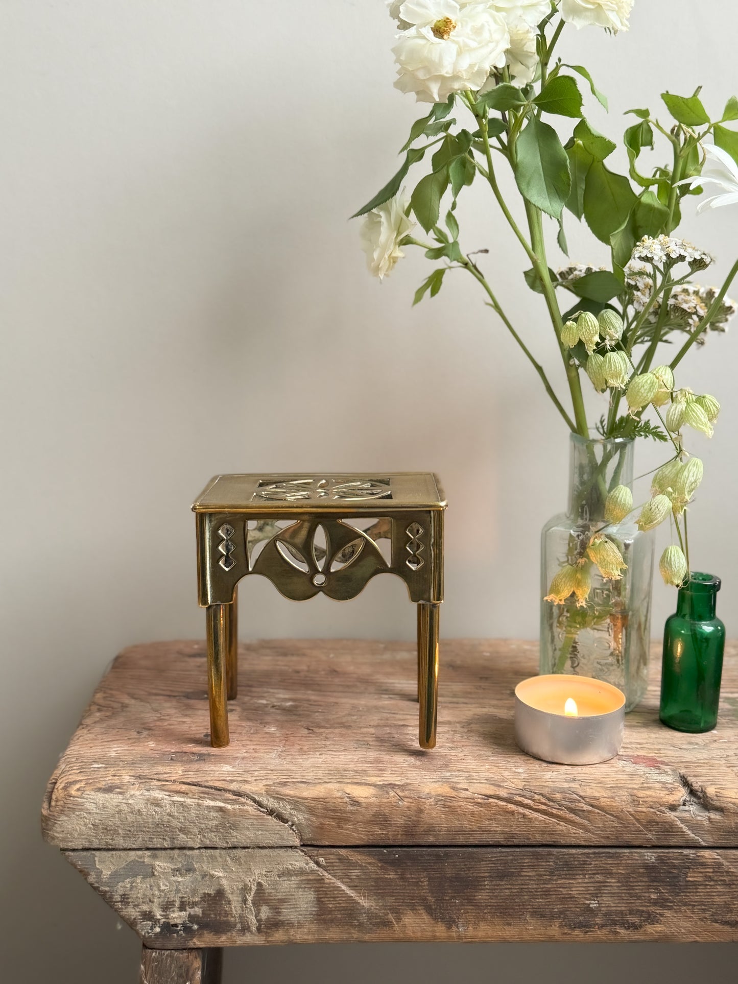 Antique Handmade Brass Miniature Footman Trivet