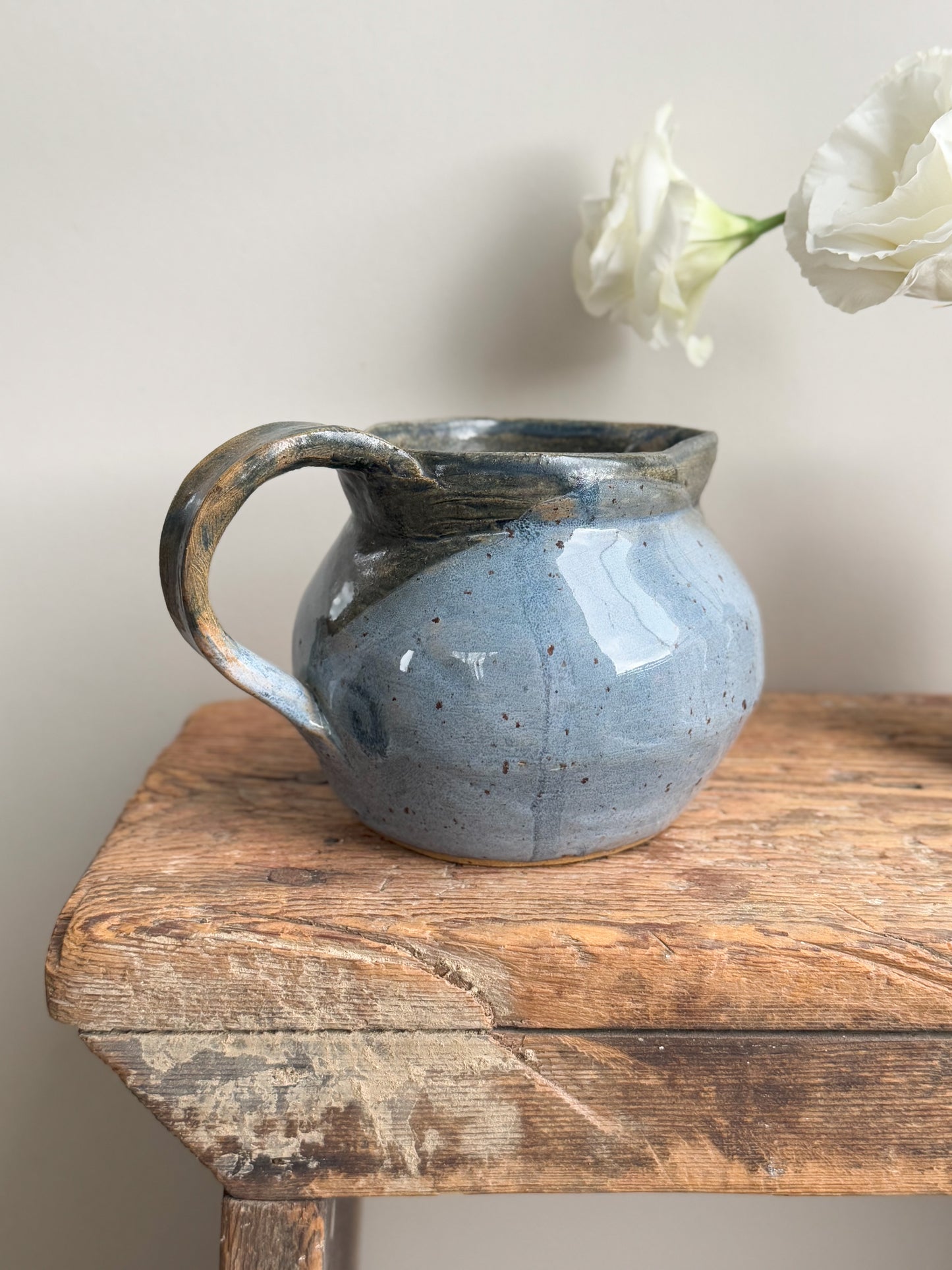 Vintage Studio Pottery Large Blue Speckled Creamer