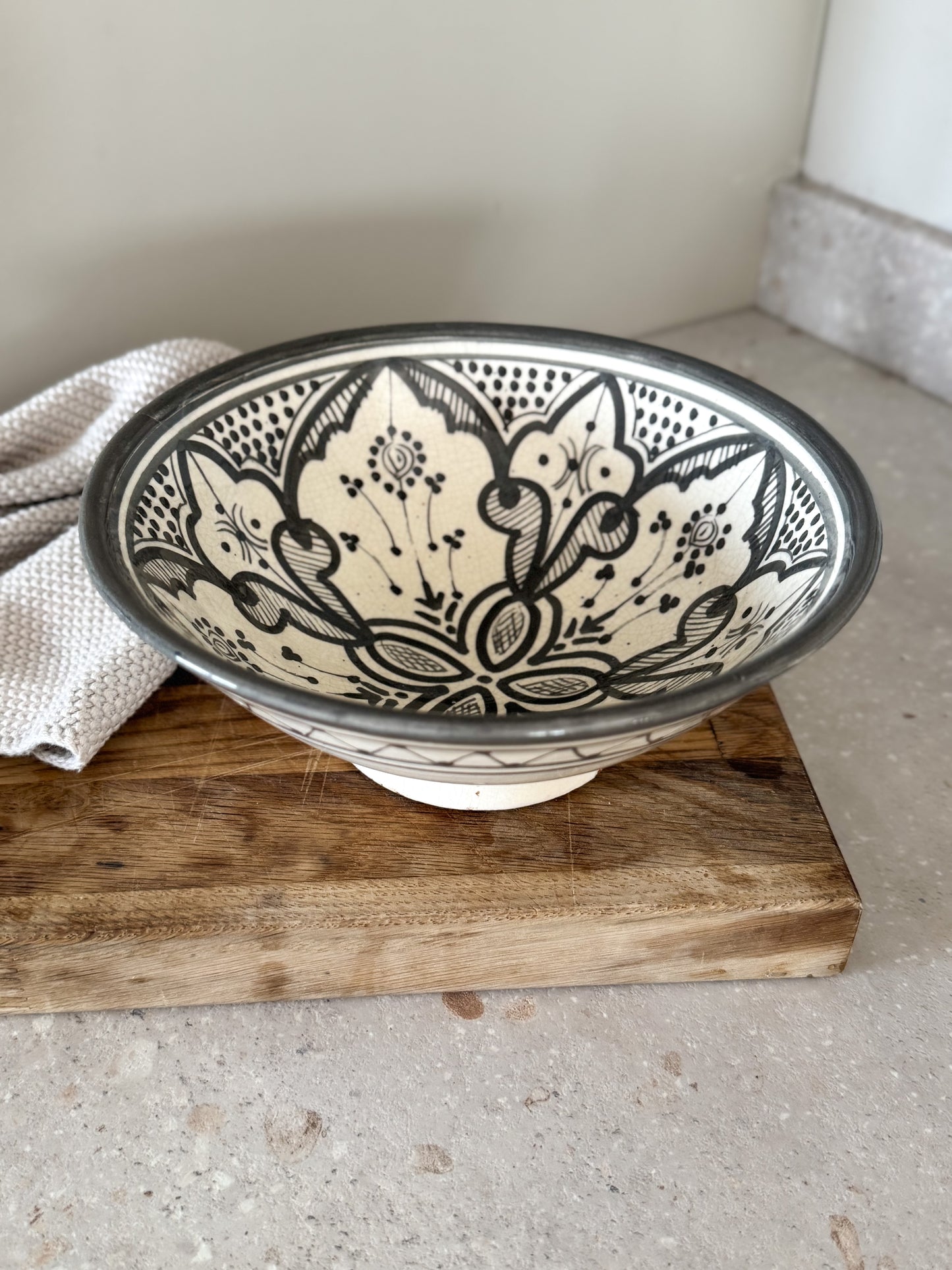 Vintage Moroccan Hand-Painted Pottery Bowl