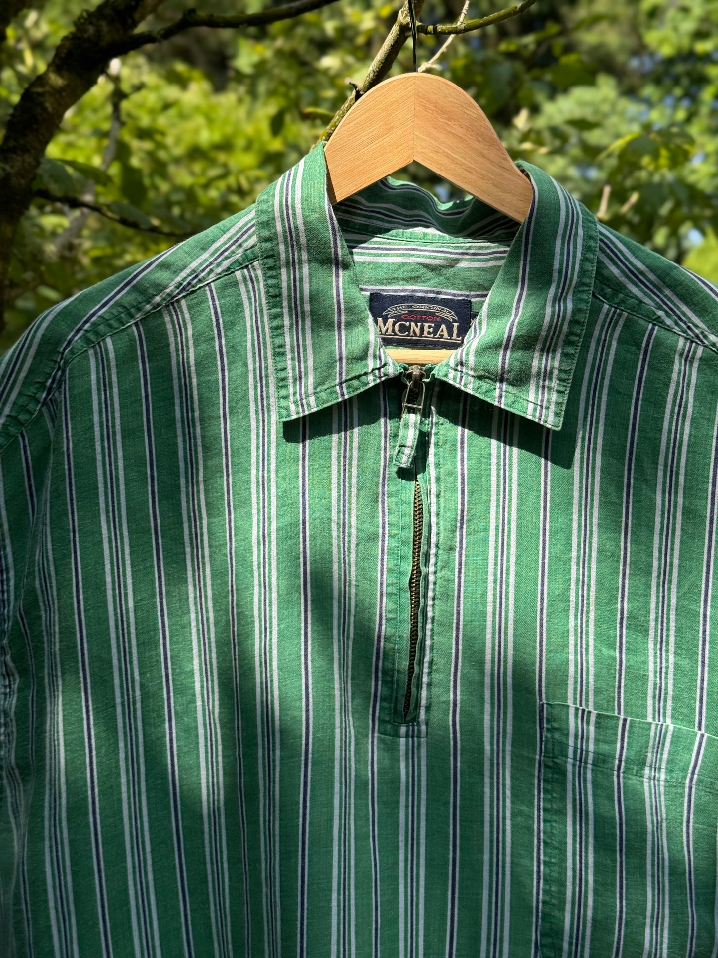 Vintage McNeal Green Striped Linen Tunic (Size XXL)