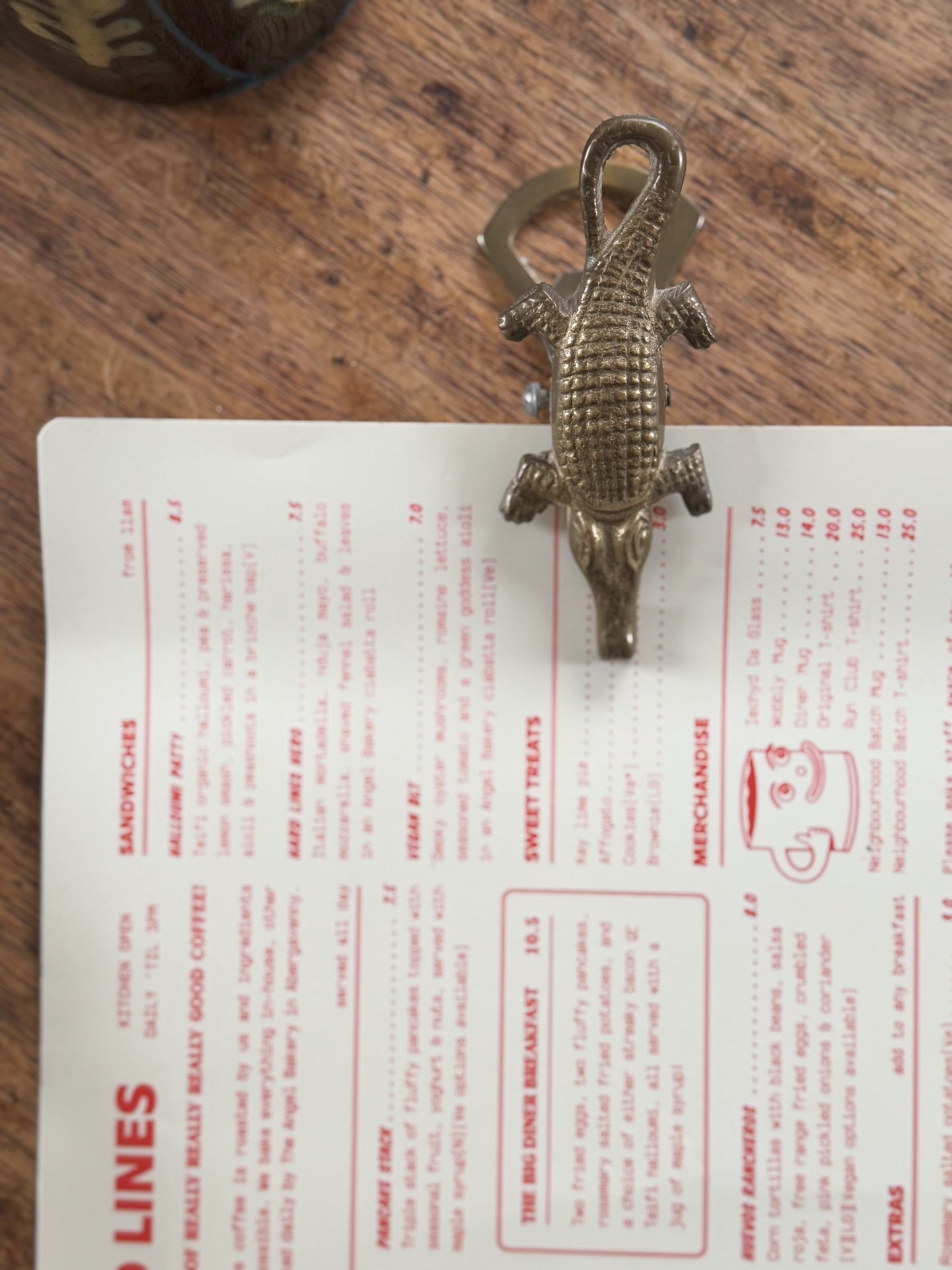 Vintage Solid Brass Crocodile Letter Clip / Bottle Opener