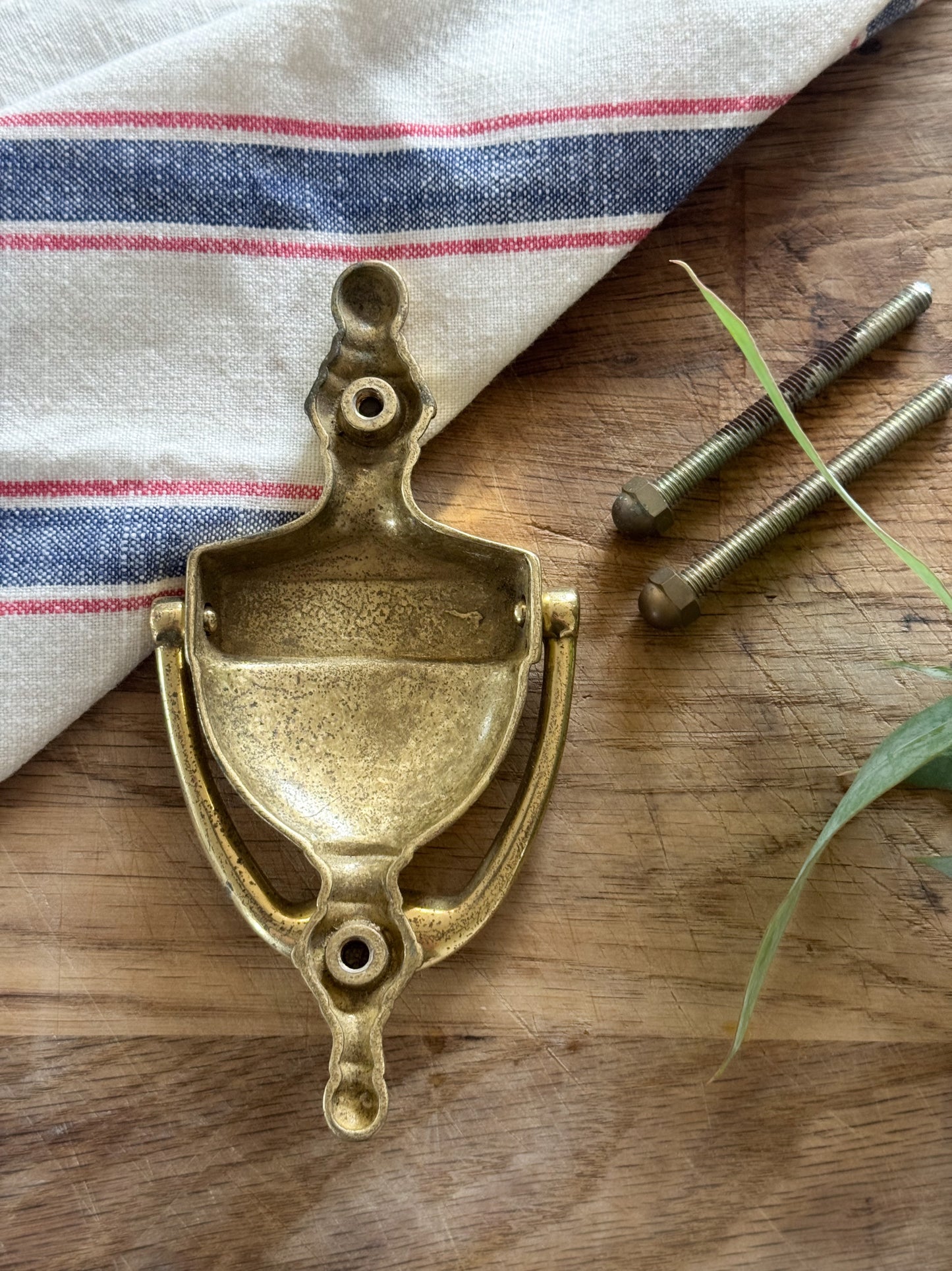 Vintage Solid Brass Door Knocker with Original Bolts