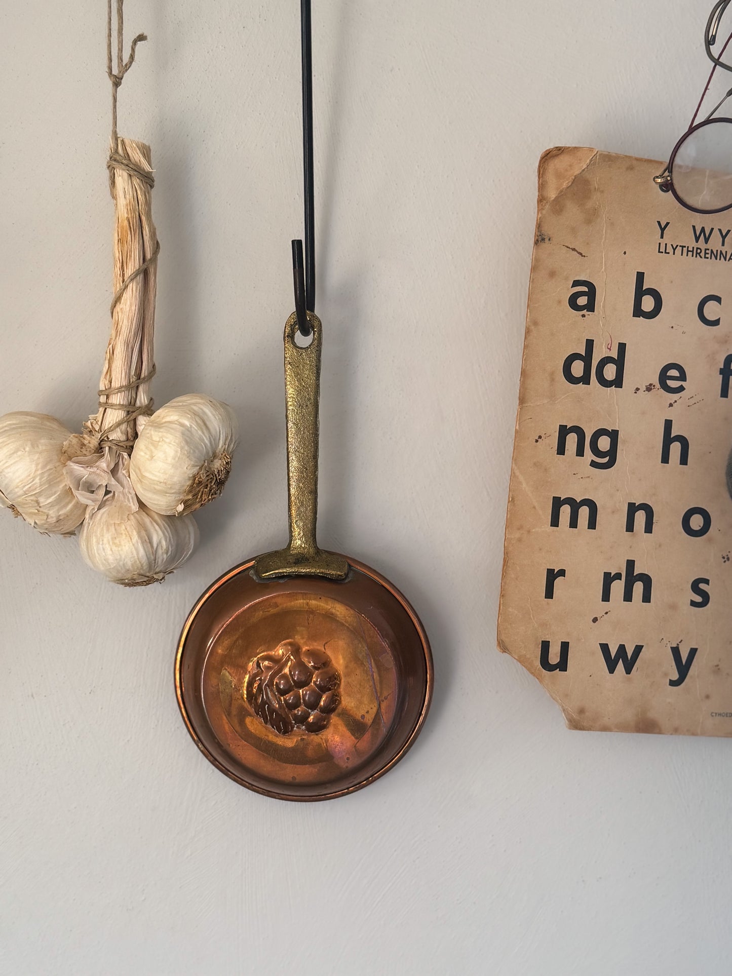 Vintage Small Copper & Brass Pan with Grape Design