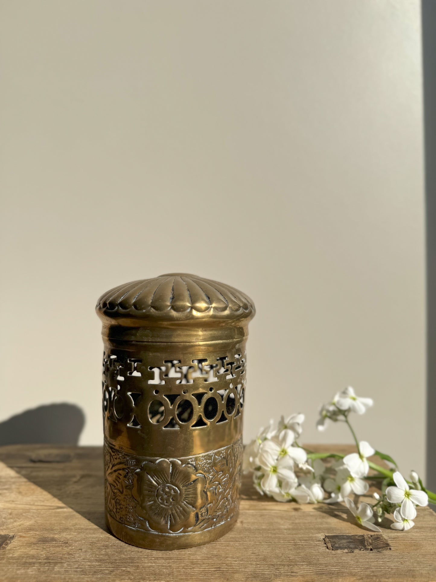 Vintage Brass Floral Canister