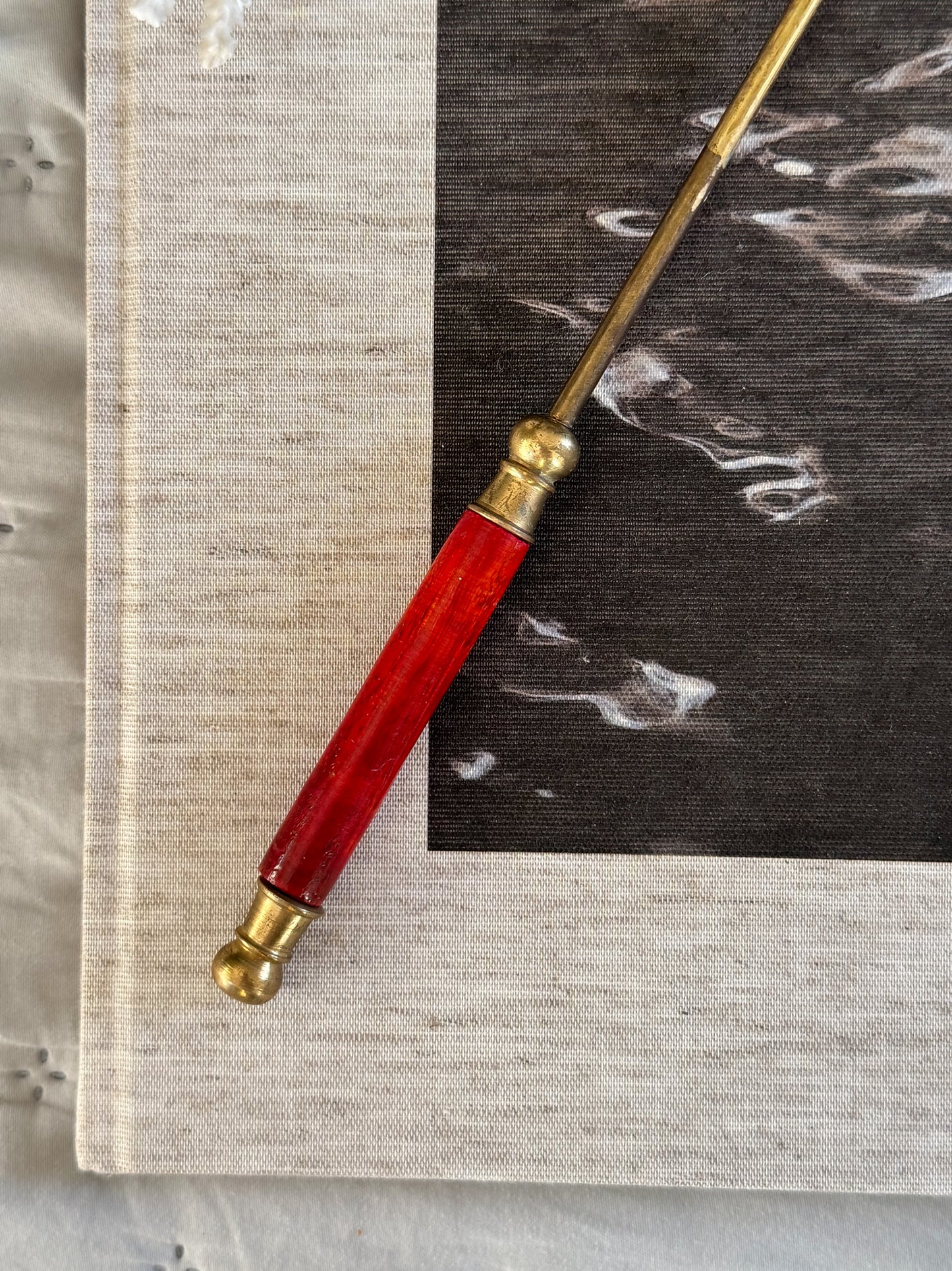 Vintage Brass Candle Snuffer with Varnished Wood Handle