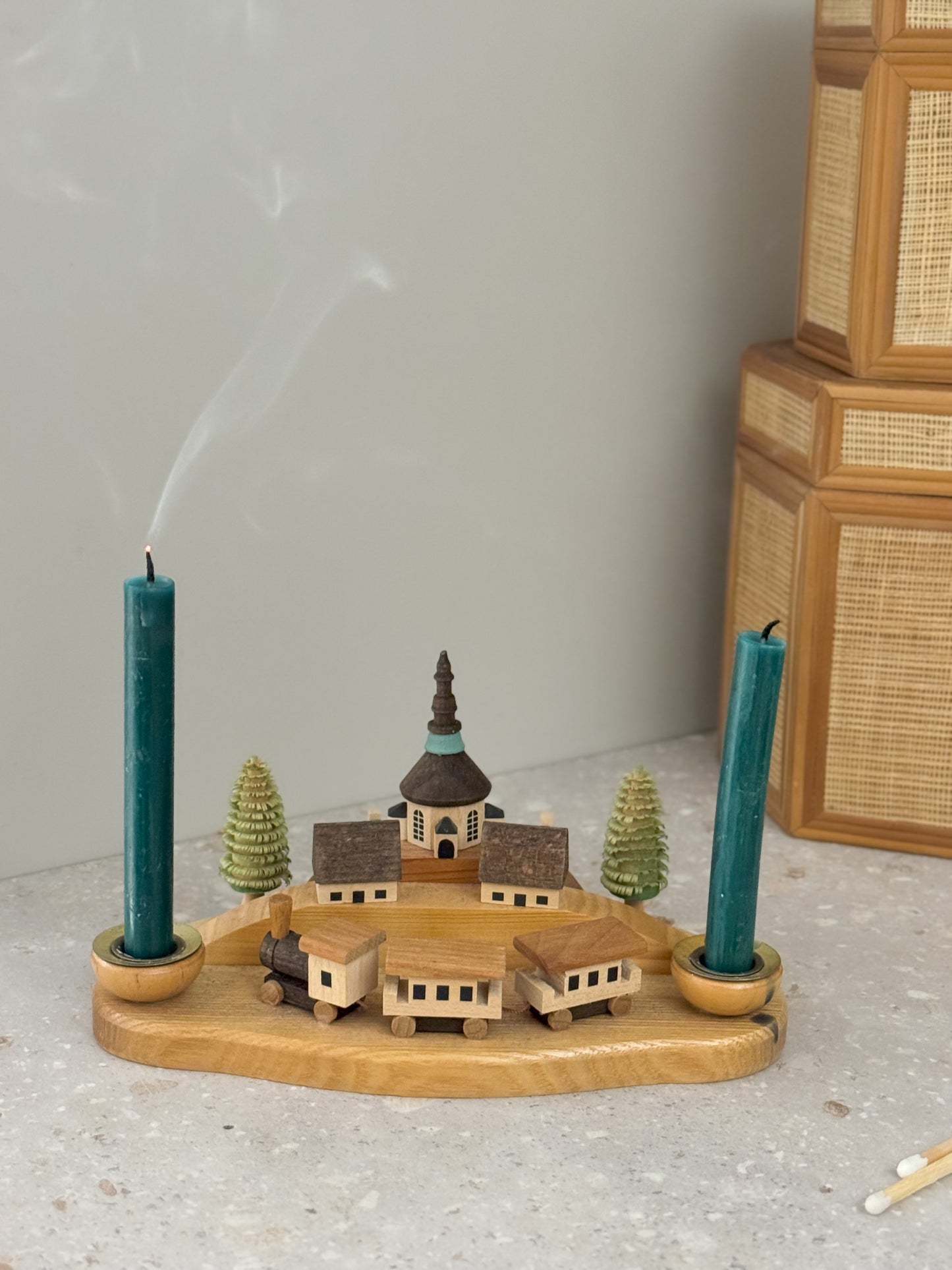 Vintage Wooden German Village Candle Holder | Handmade by Erzgebirgische